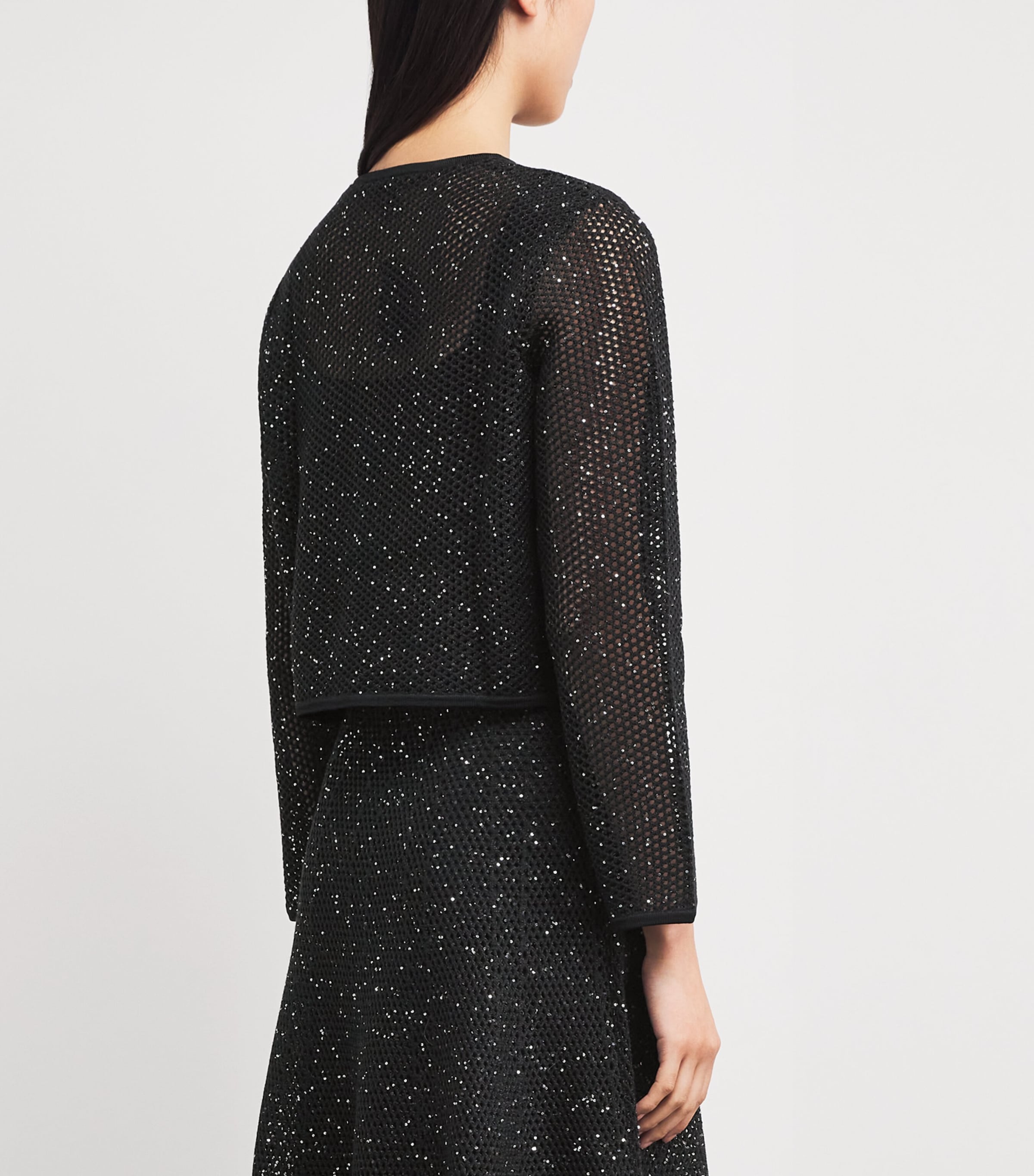 Embellished Open-Knit Cardigan BLACK Image 4