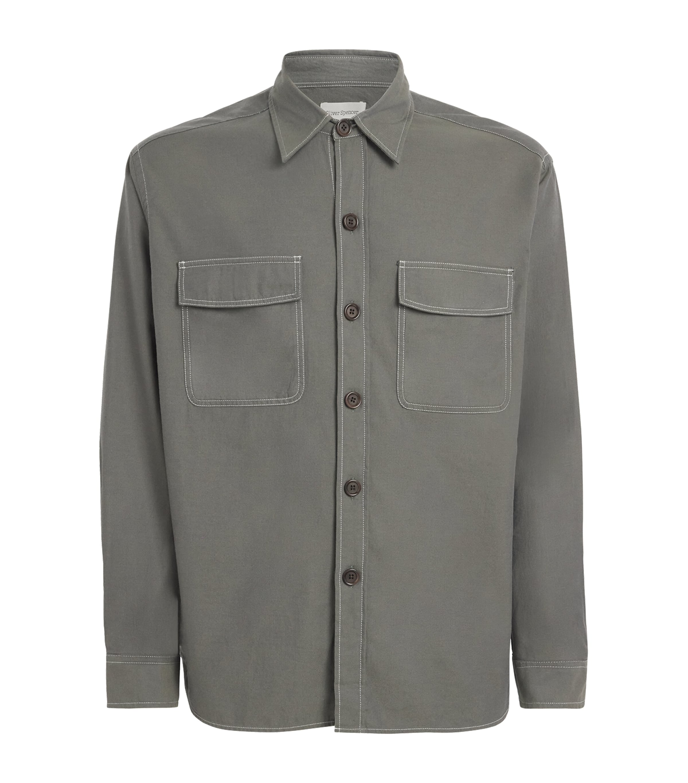 Oliver Spencer Mens Organic Cotton Contrast Shirt Green Image 1