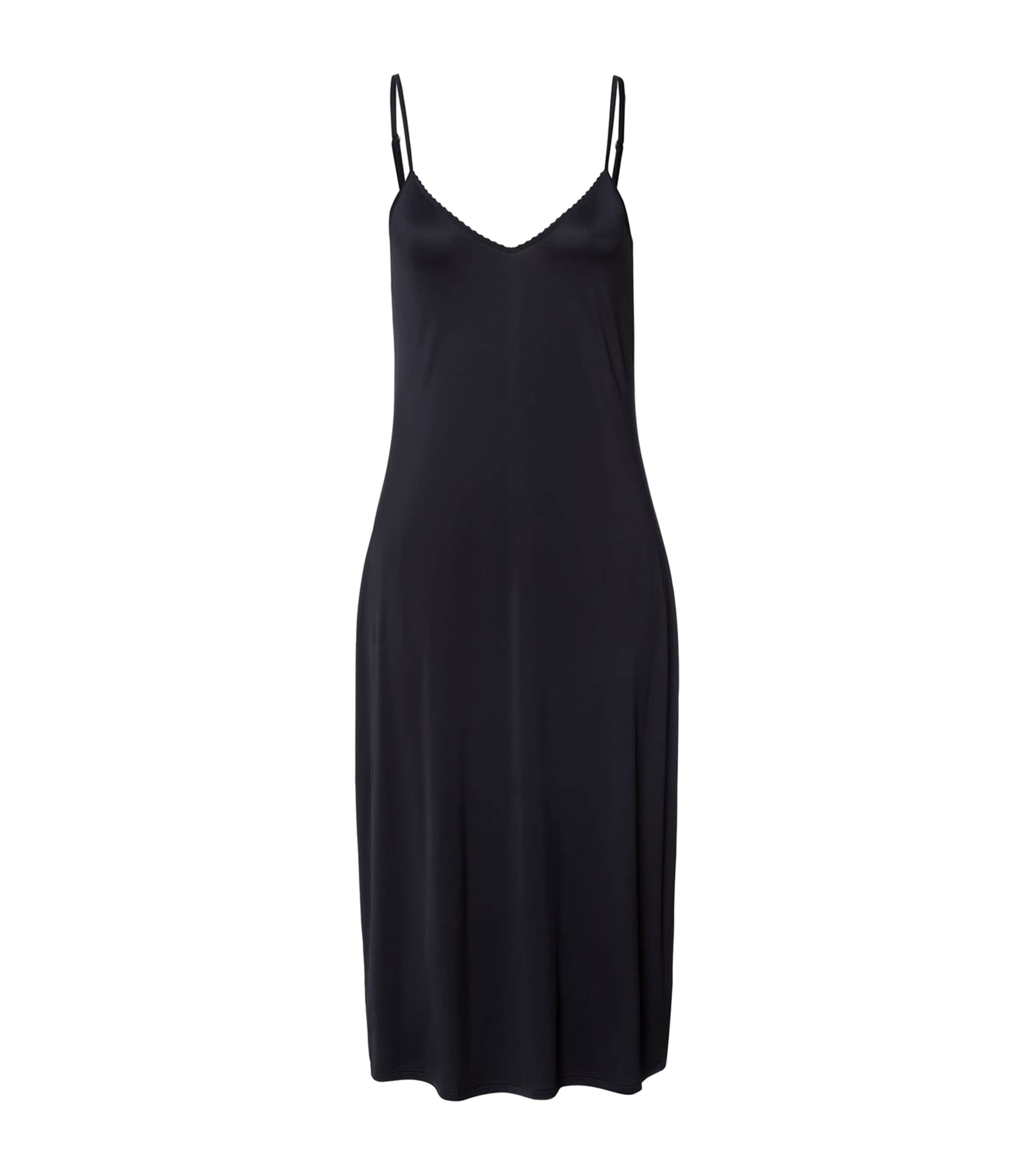 Shop Hanro Stretch-satin Deluxe Slip Dress In Black