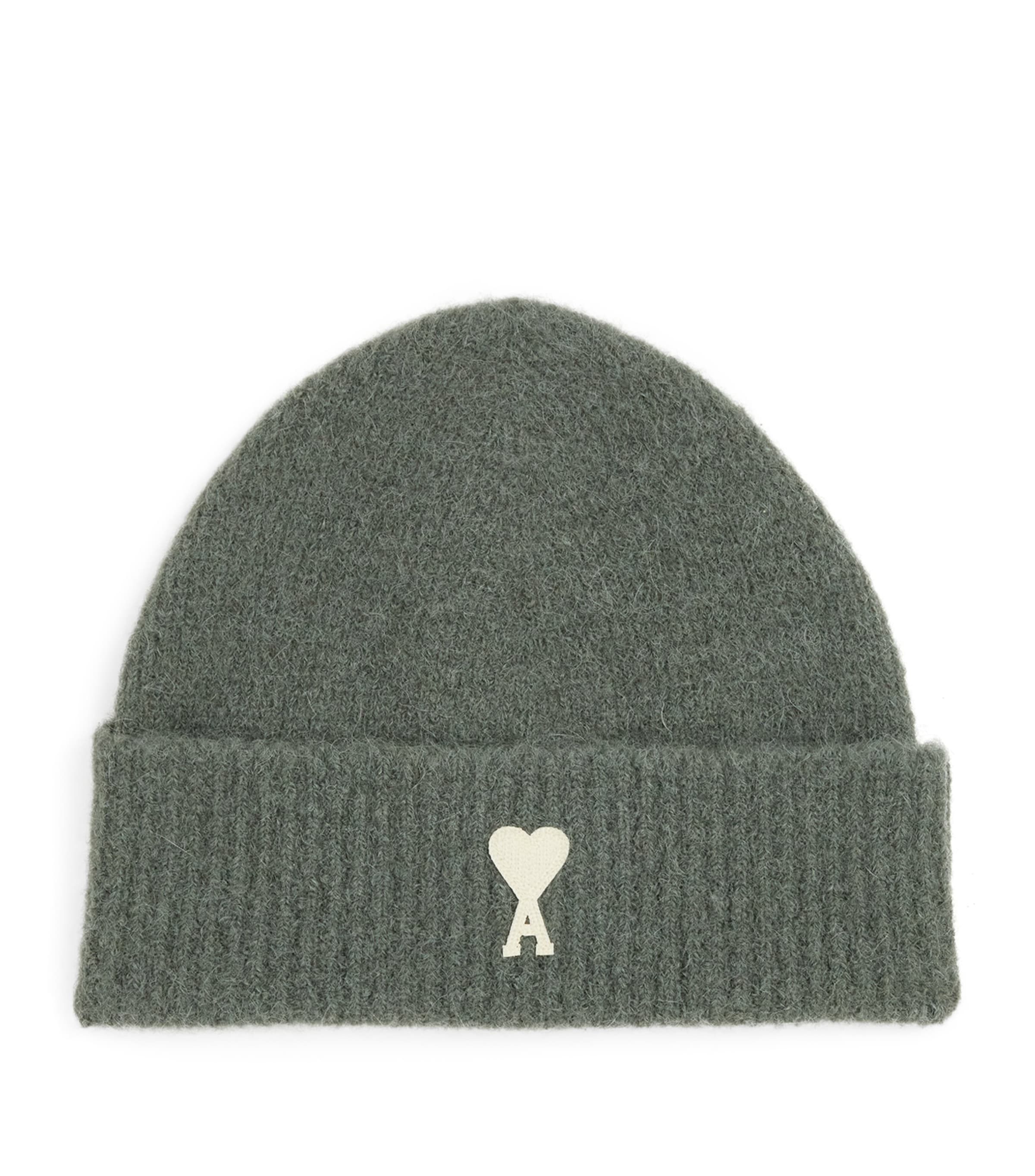 Ami Alexandre Mattiussi Alpaca Wool-blend Logo Beanie In Grey