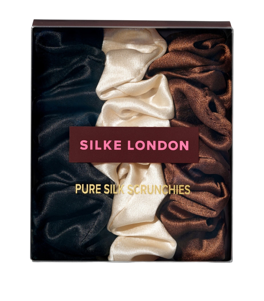 SILKE Mulberry Silk Hair Scrunchies (Set of 3) Classic Mix Brown, Champagne Image 3