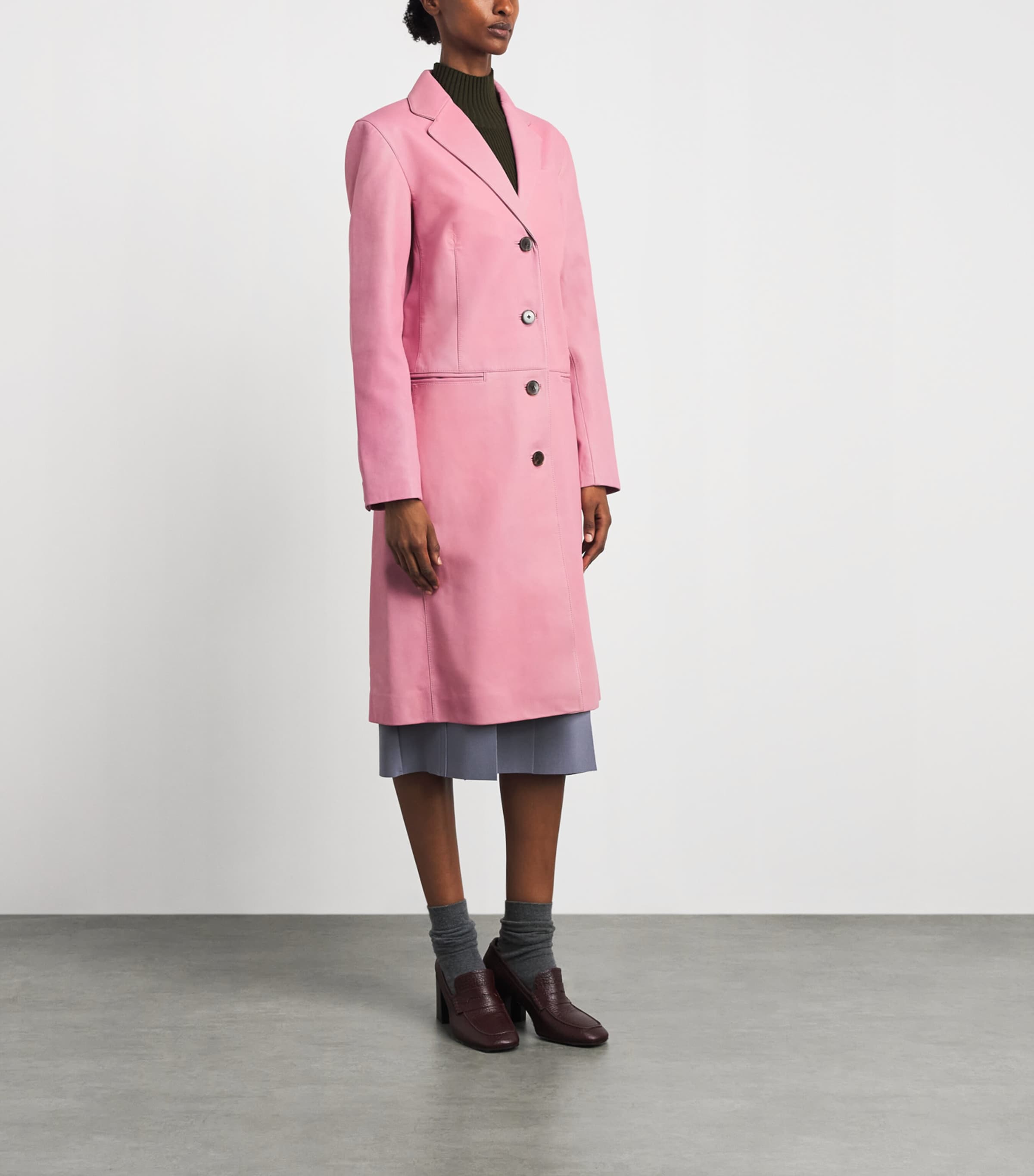 STAUD Womens Wyatt Leather Trench Coat Wrse Wild Rose Image 4