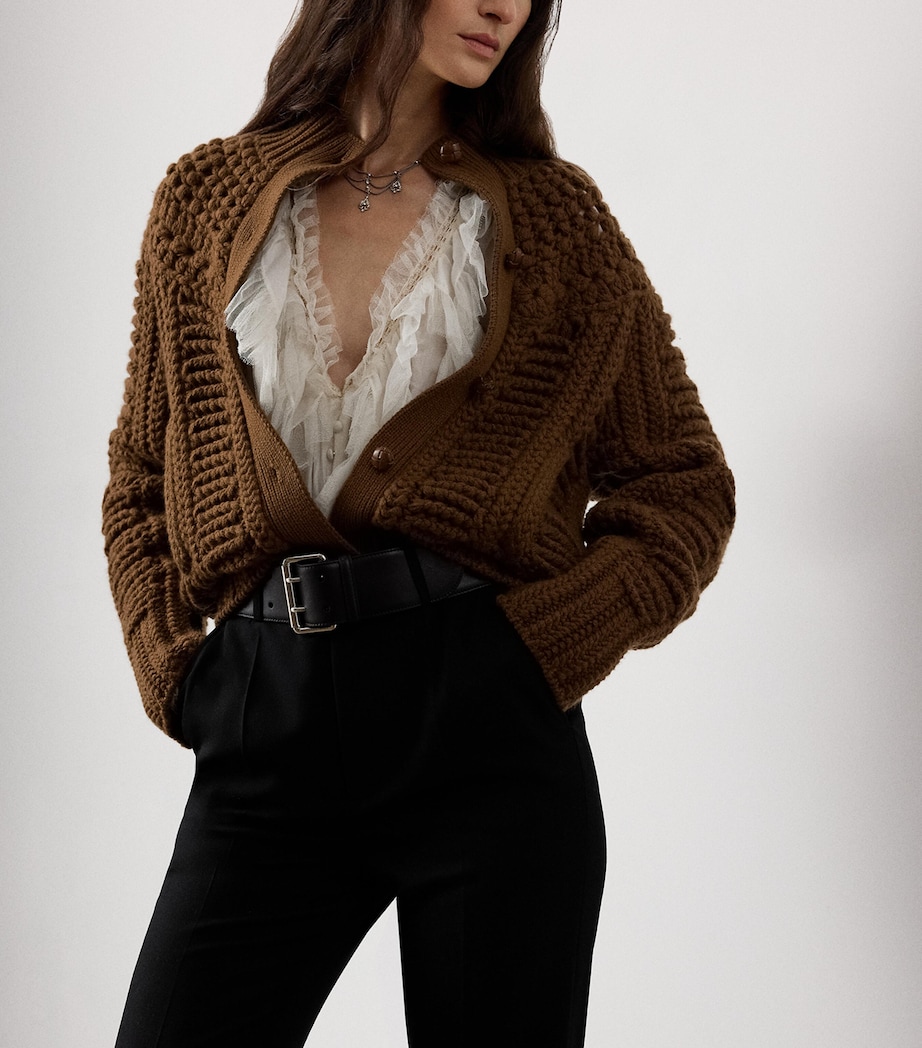 Cashmere Hand-Knit Yoke Cardigan COGNAC Image 7