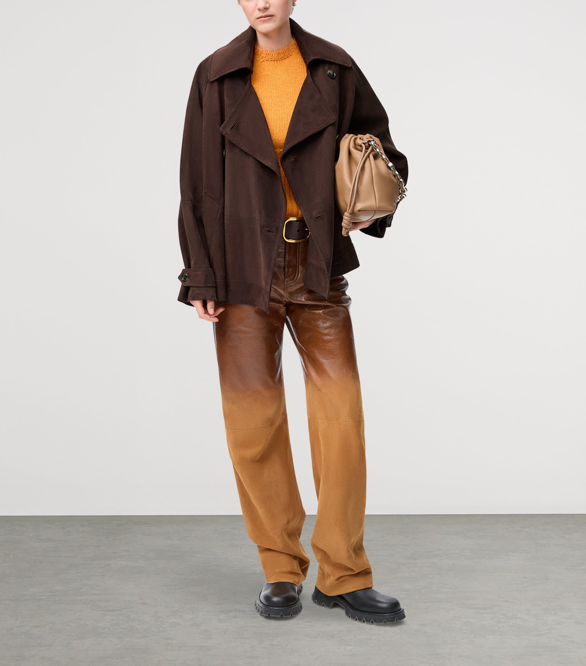 Suede Bow-Detail Jacket BROWN Image 2