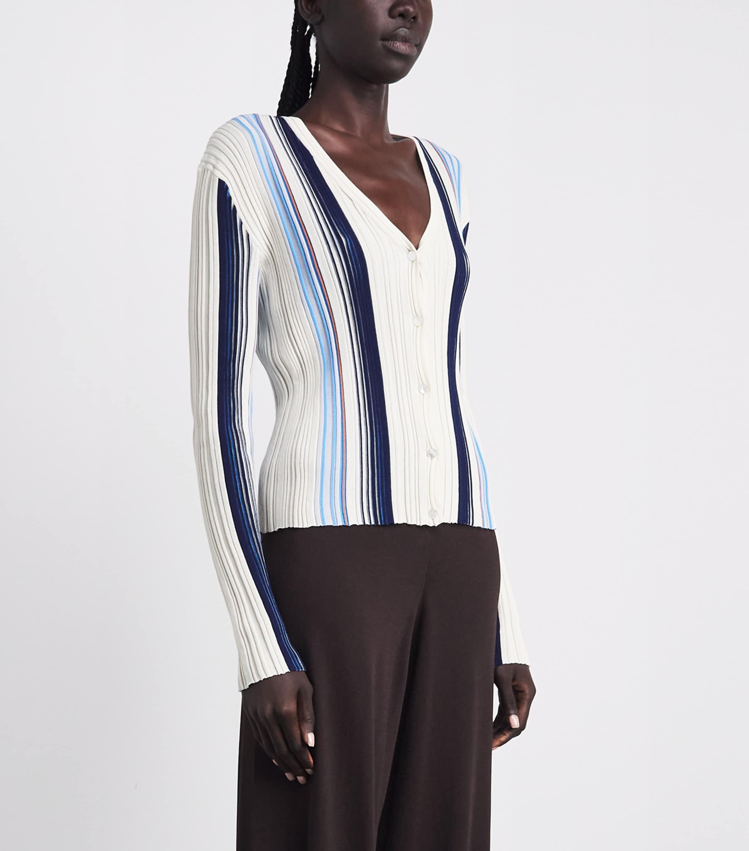 Theory Womens Ribbed Stripe Cardigan Chk Ivory Multi Image 4