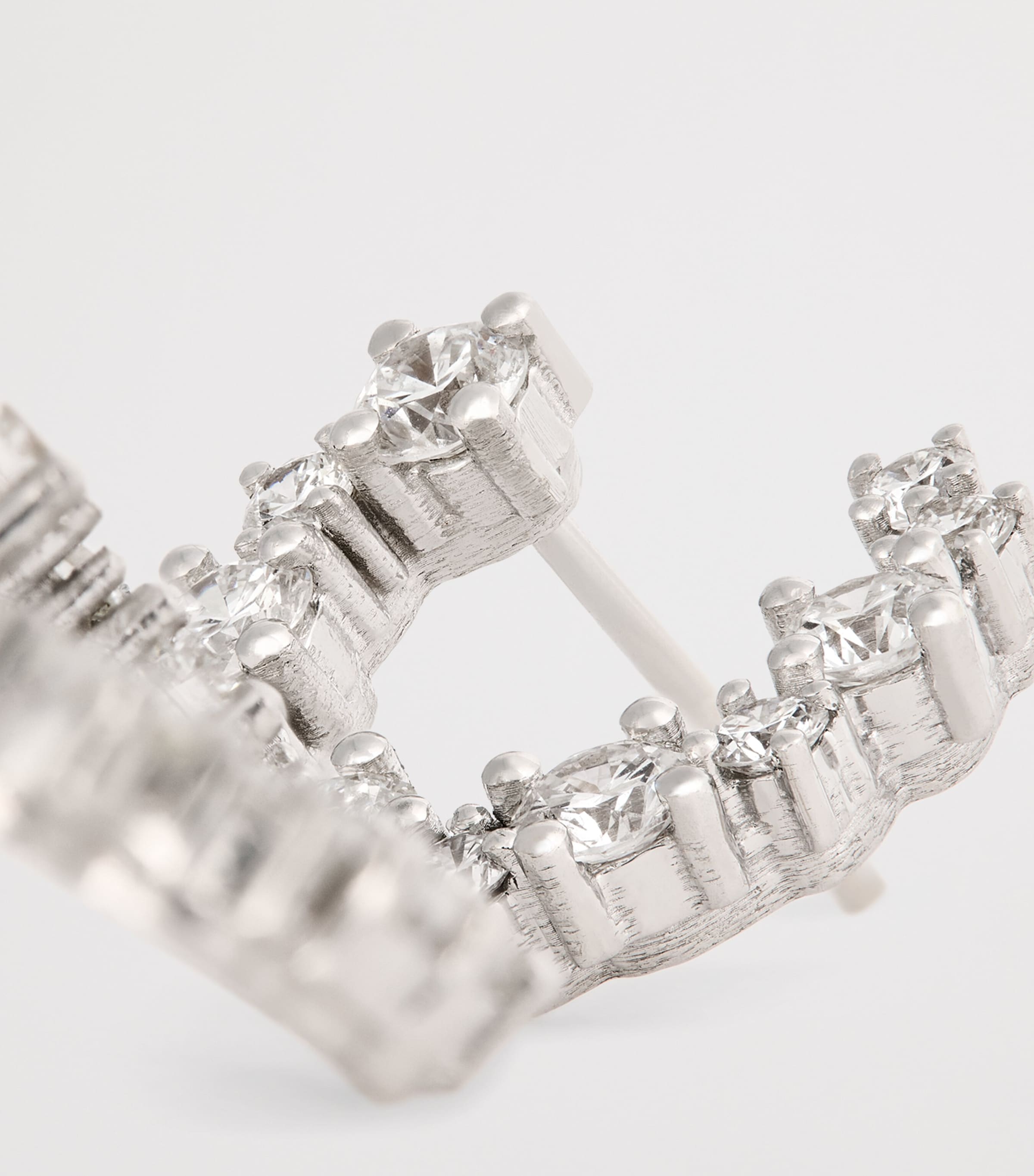 Mini White Gold and Diamond Hoop Earrings 18K WG/WD Image 6