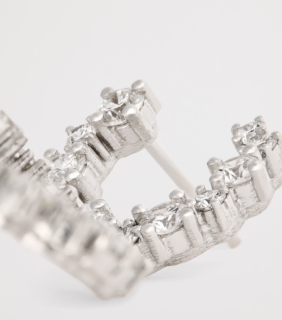 Mini White Gold and Diamond Hoop Earrings 18K WG/WD Image 6