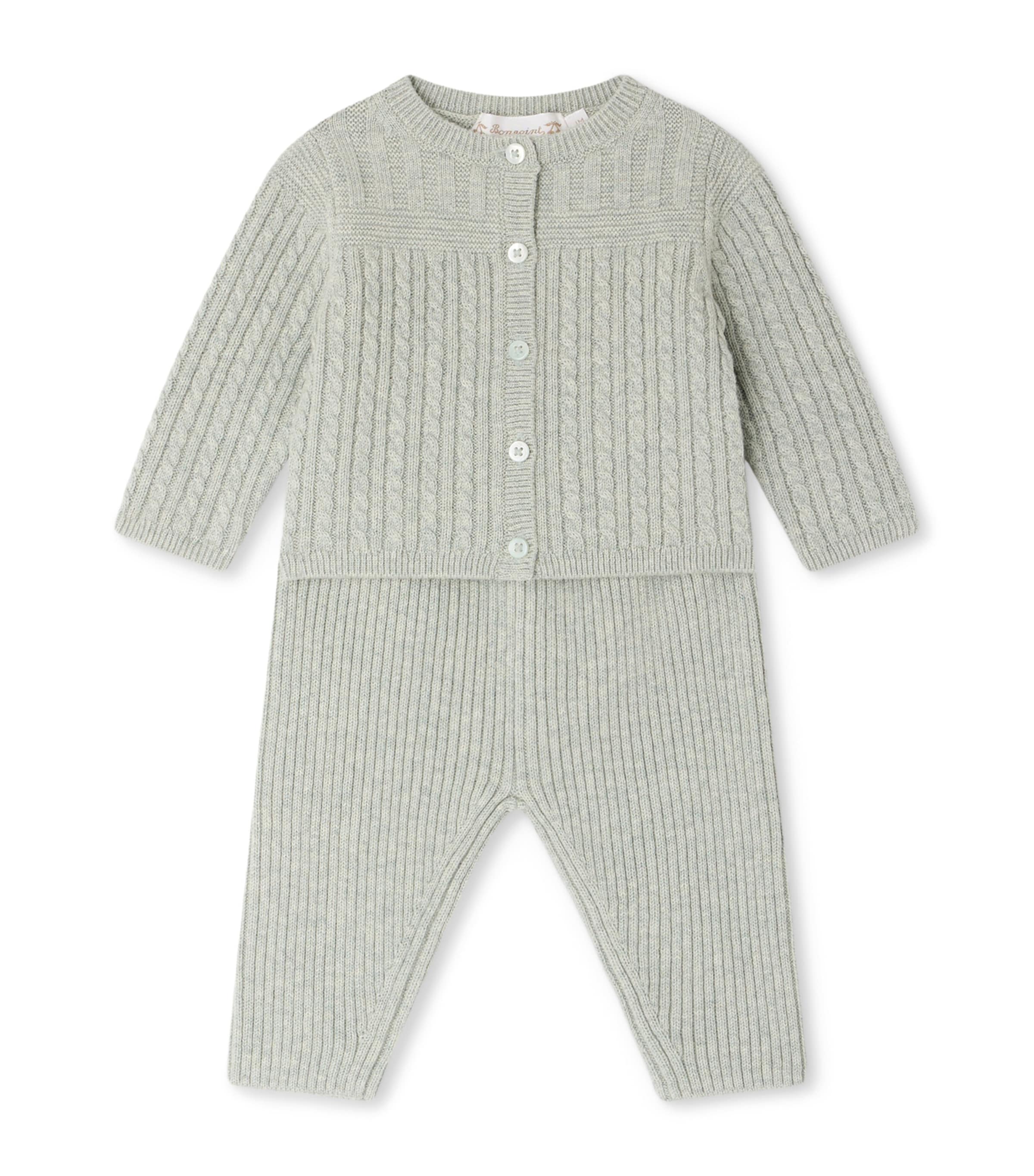 Bonpoint Knitted Cardigan and Trousers Set (1-18 Months) Vert De Gris Image 1