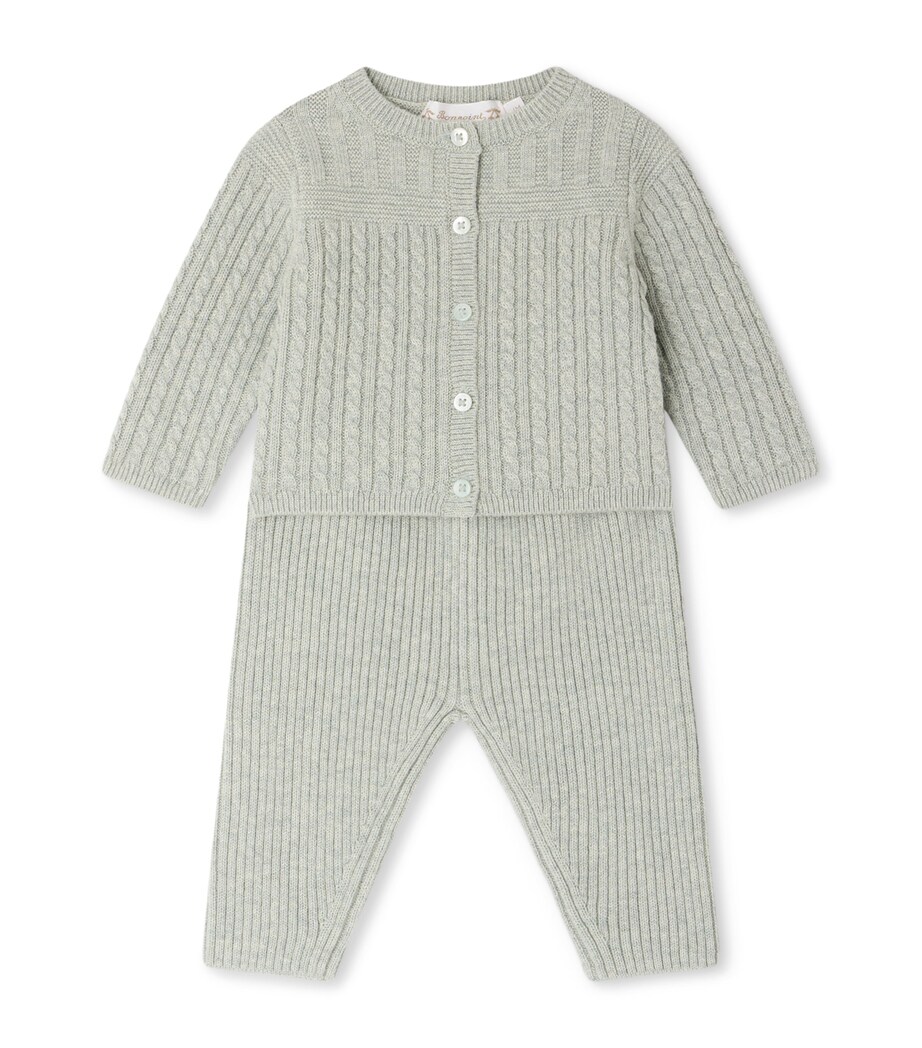 Bonpoint Knitted Cardigan and Trousers Set (1-18 Months) Vert De Gris Image 1