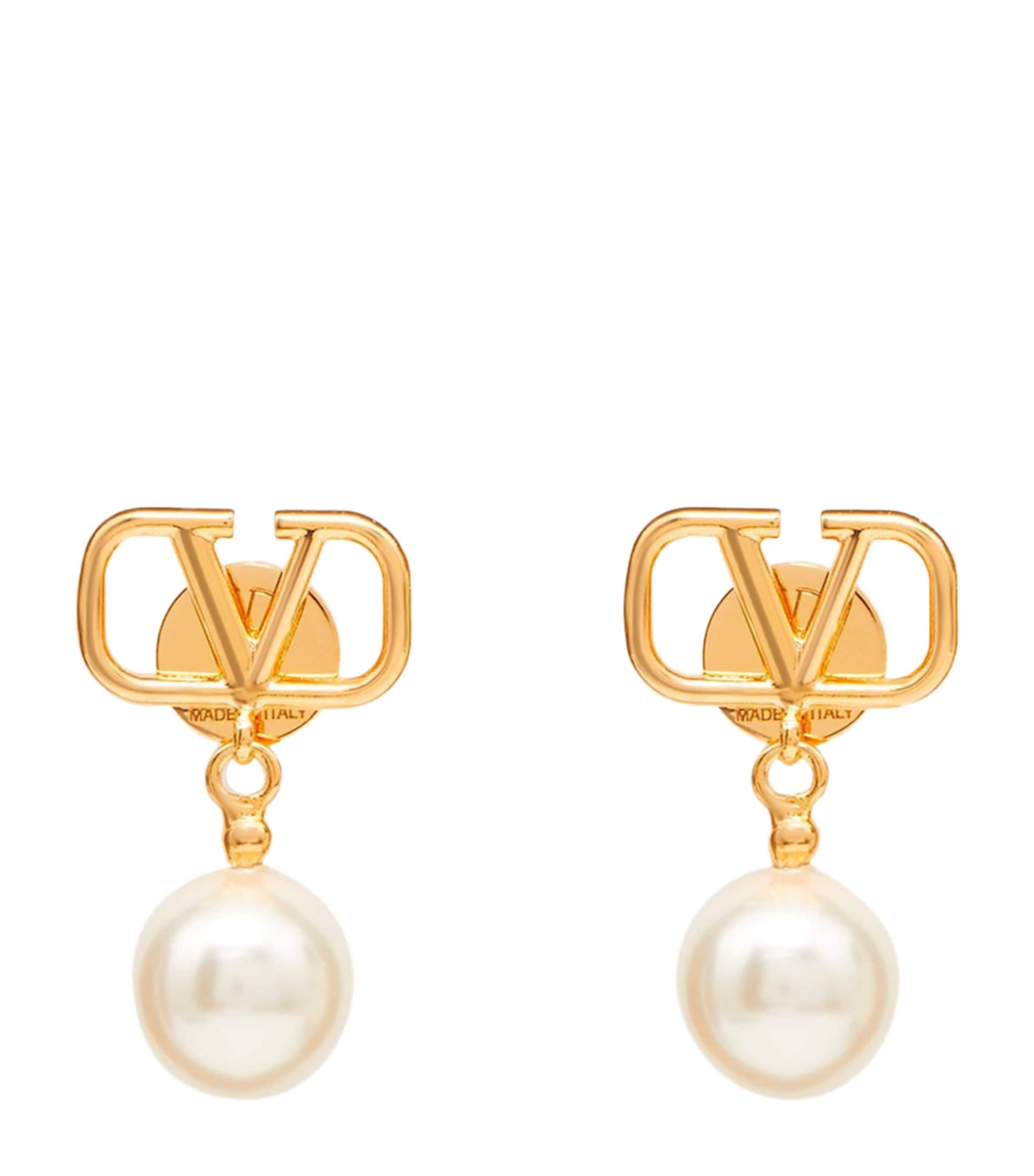 Valentino Garavani Swarovski Pearl Vlogo Earrings In Gold