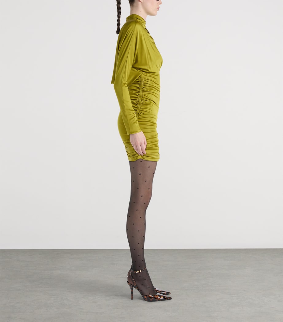 Balmain Womens Draped Long-Sleeve Mini Dress Green Vert Pomme Image 4