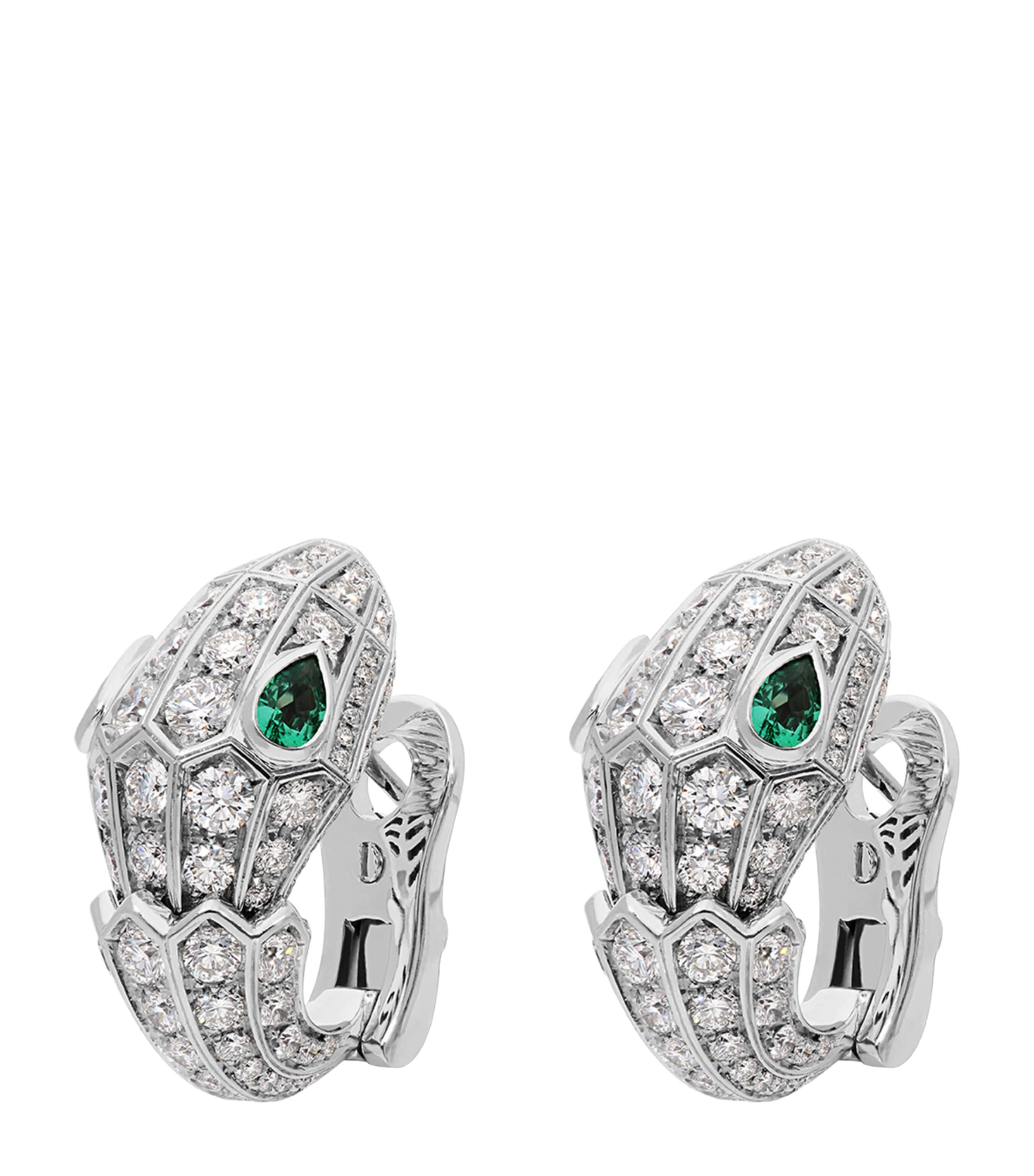 White Gold, Diamond and Emerald Serpenti Earrings WHITE GOLD Image 2