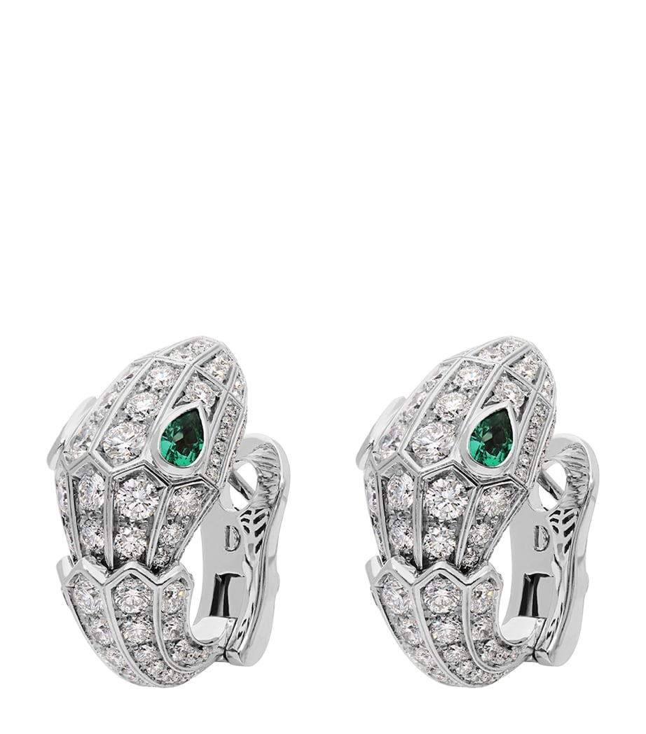 White Gold, Diamond and Emerald Serpenti Earrings WHITE GOLD Image 2