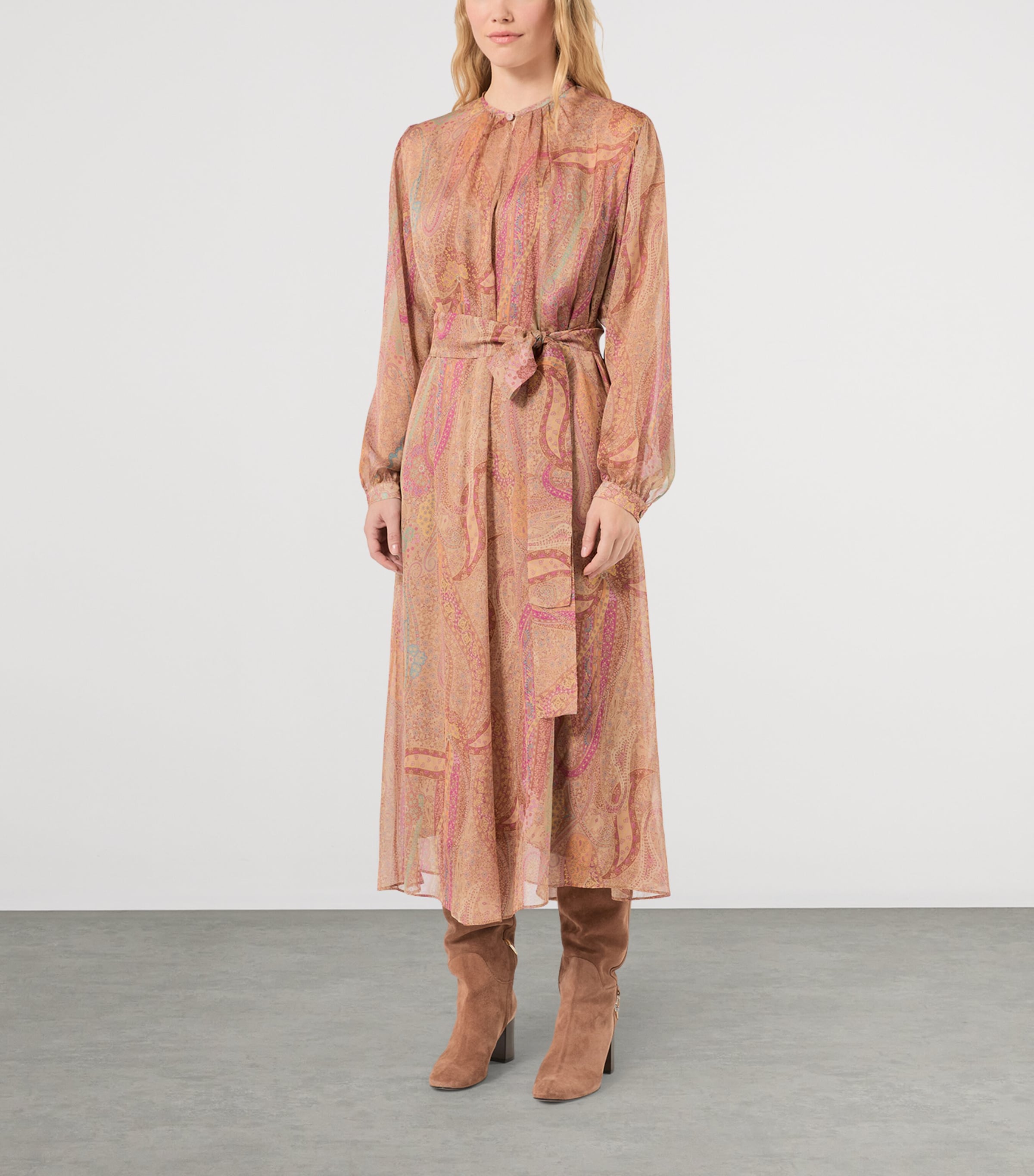 Marina Rinaldi Womens Silk Printed Maxi Dress Camel Image 3