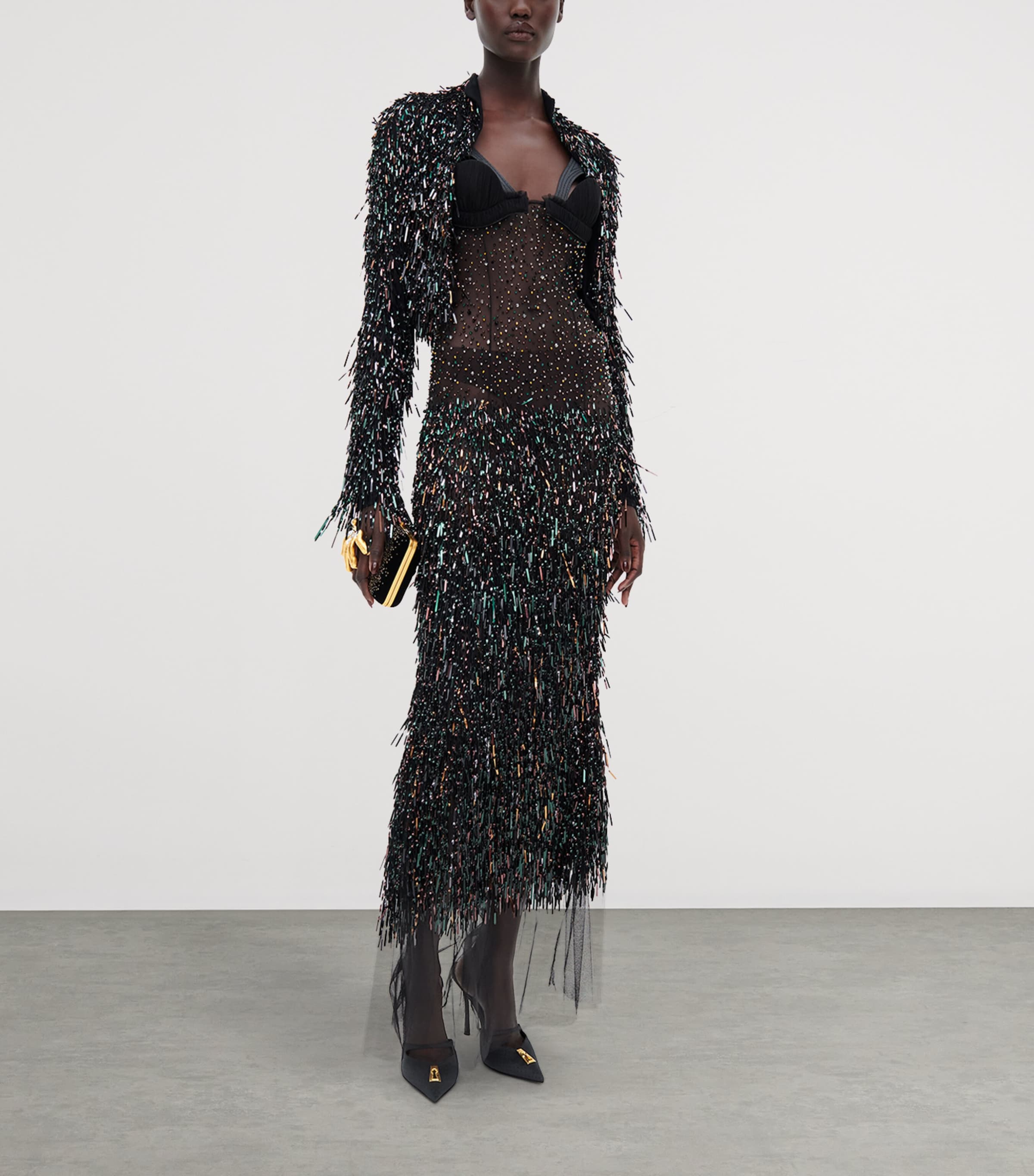 Schiaparelli Womens Sheer Embellished Maxi Dress Black Image 2