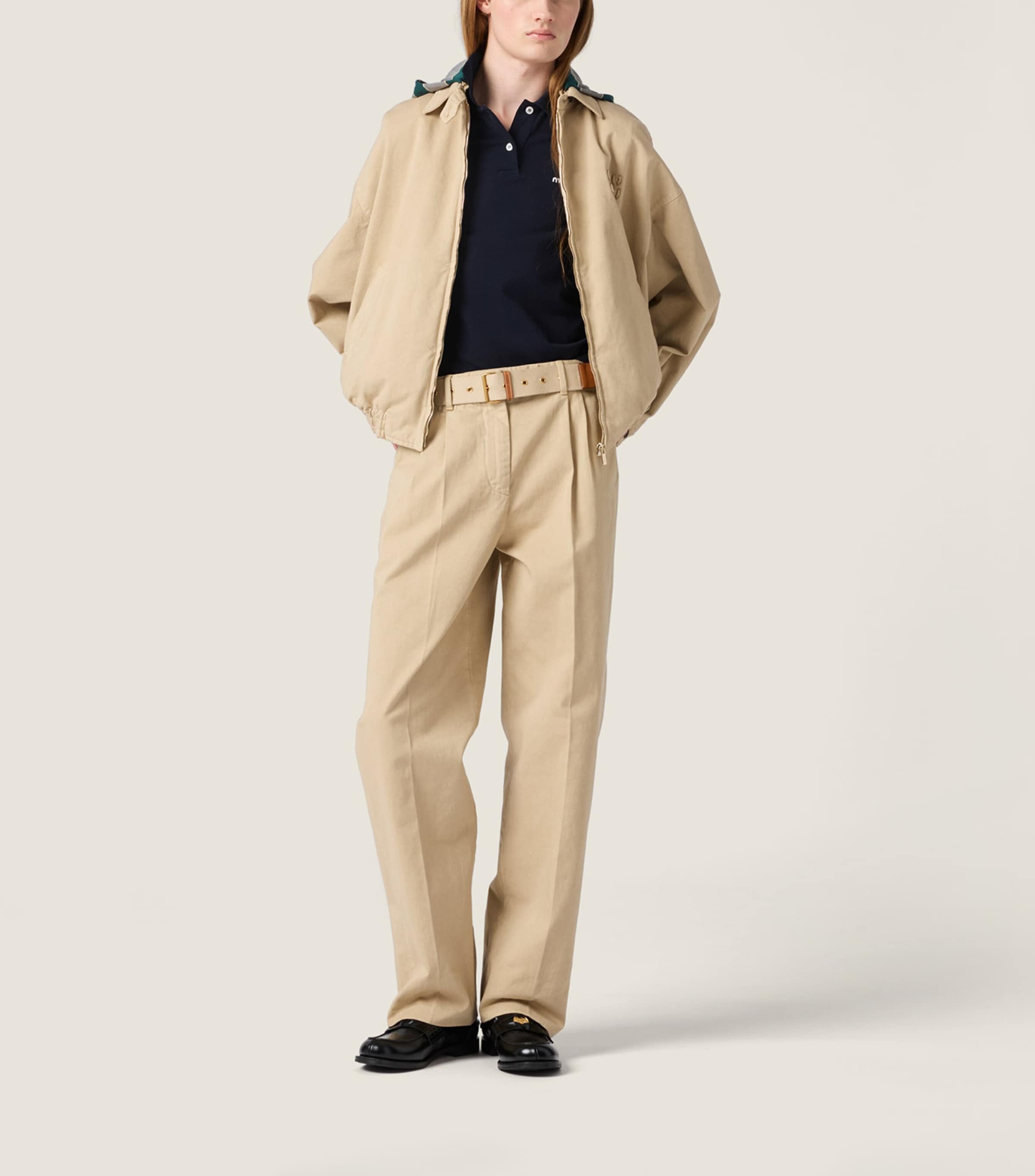 Miu Miu Womens Gabardine Hooded Jacket Neutral Image 2