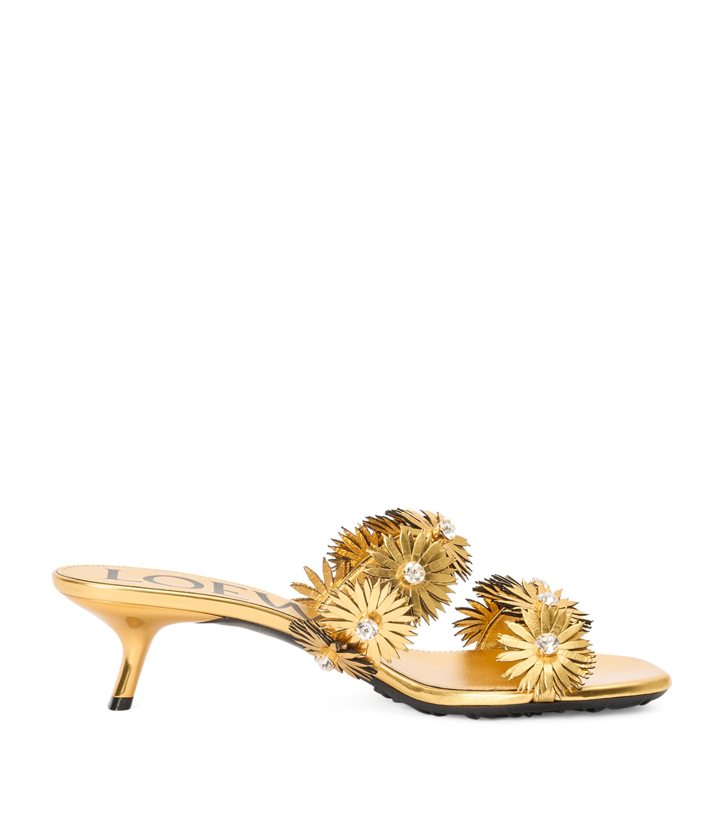 Loewe + Paula's Ibiza Crystal-embellished Metallic Leather Sandals In Gold