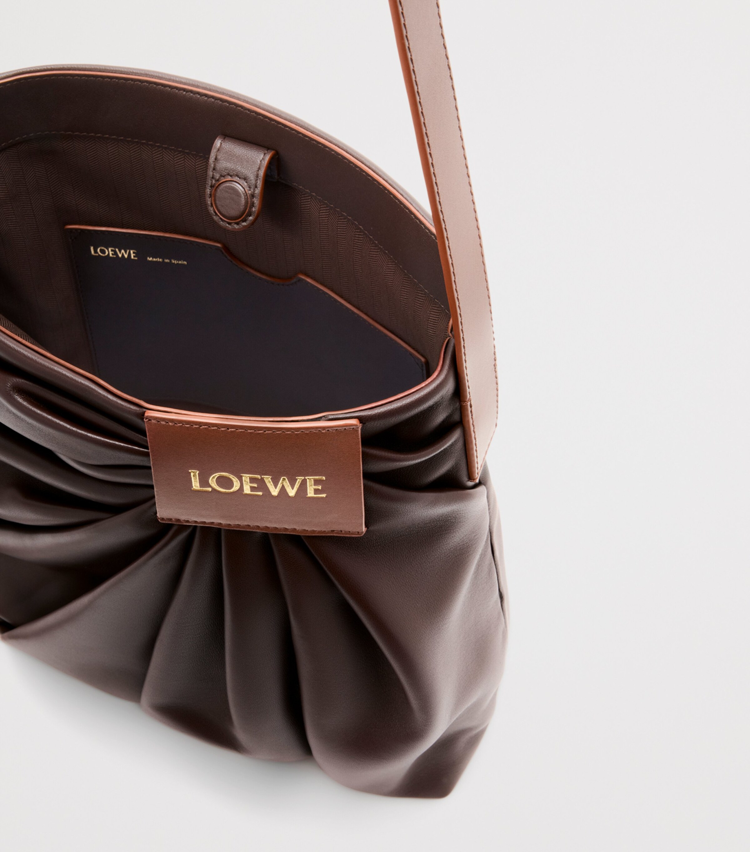 Leather Draped Tote Bag DARK CHESTNUT Image 7