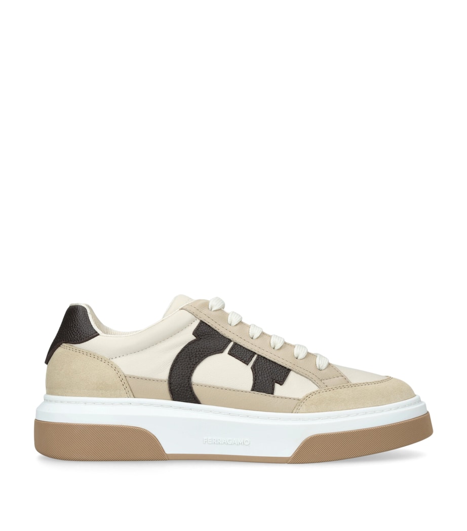 Salvatore Ferragamo Low-Top Gancini Sneakers Beige Comb Image 1