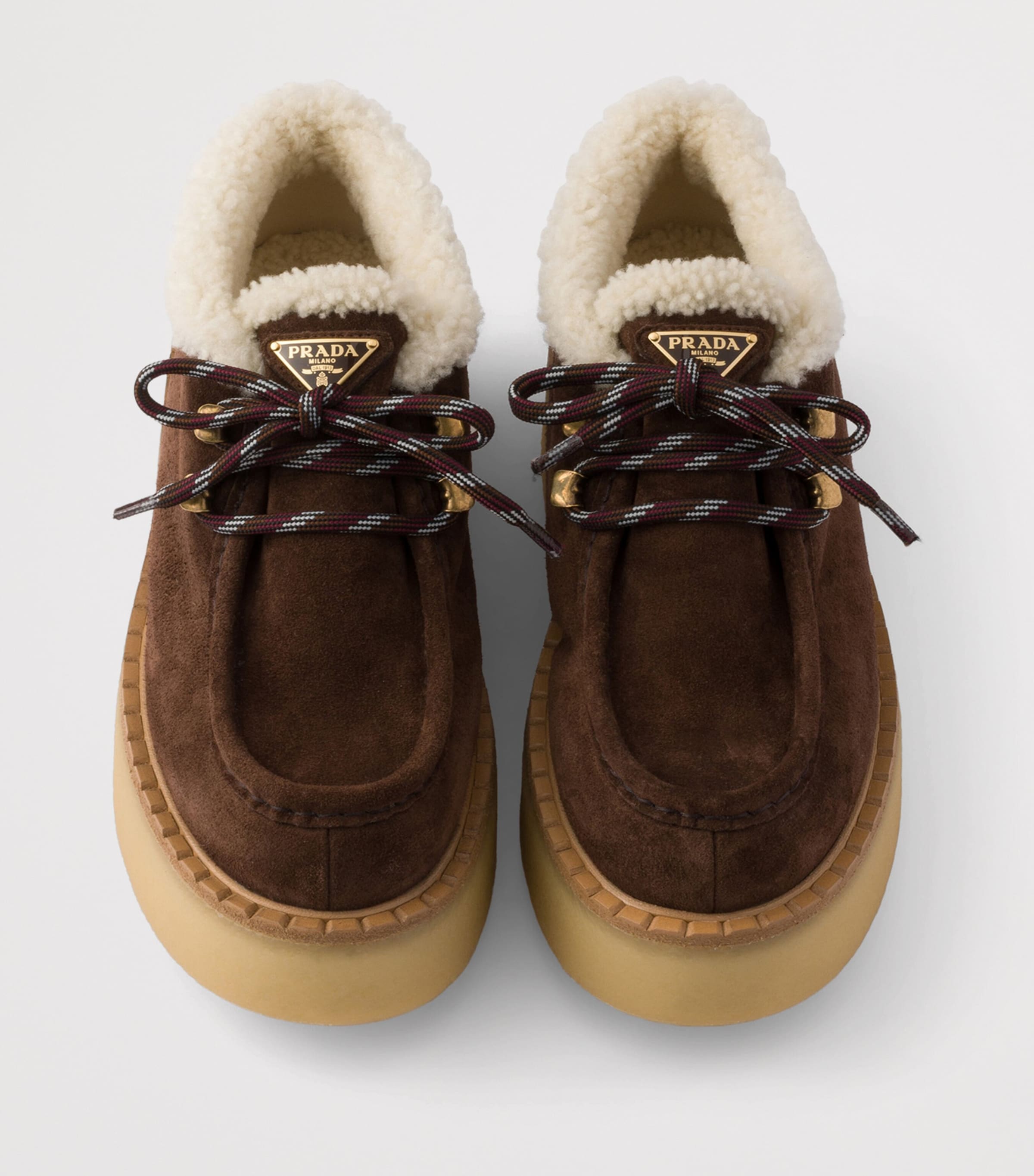 Prada Suede Shearling Chukka Ankle Boots Brown Image 3