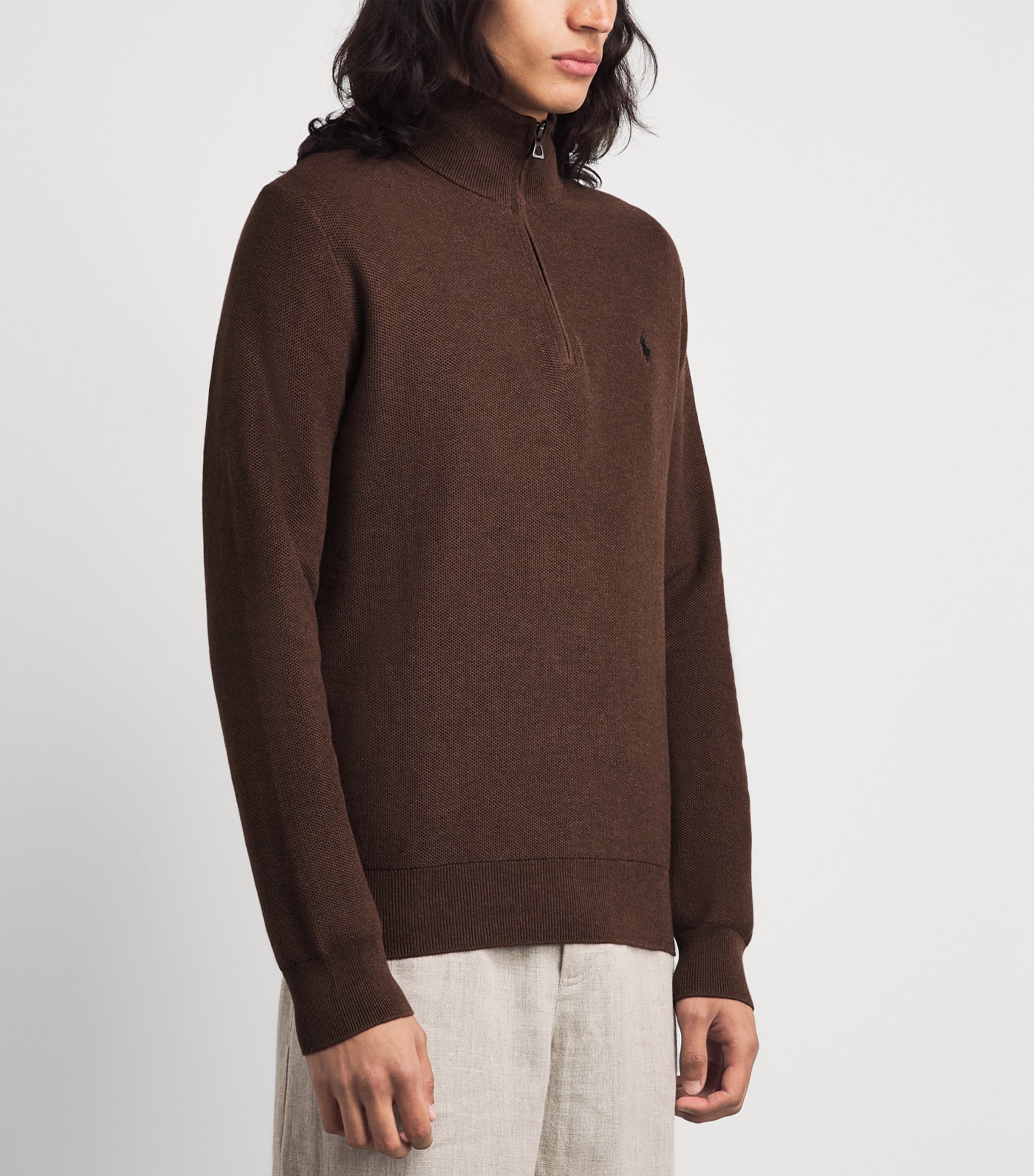 Polo Ralph Lauren Mens Cotton Half-Zip Sweater Nutmeg Brown Hthr Image 4