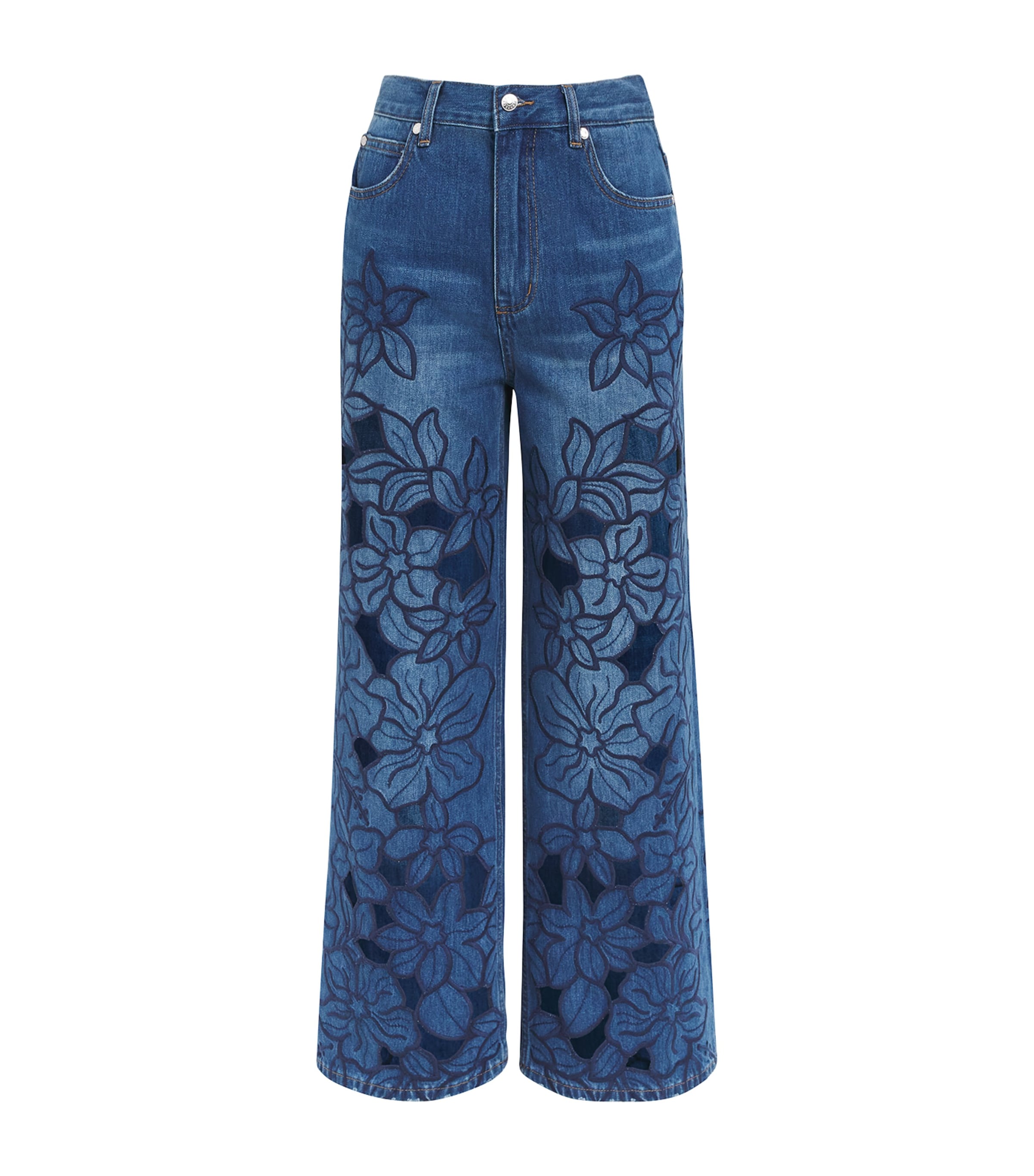 Sandro Embroidered Wide-leg Jeans In Blue