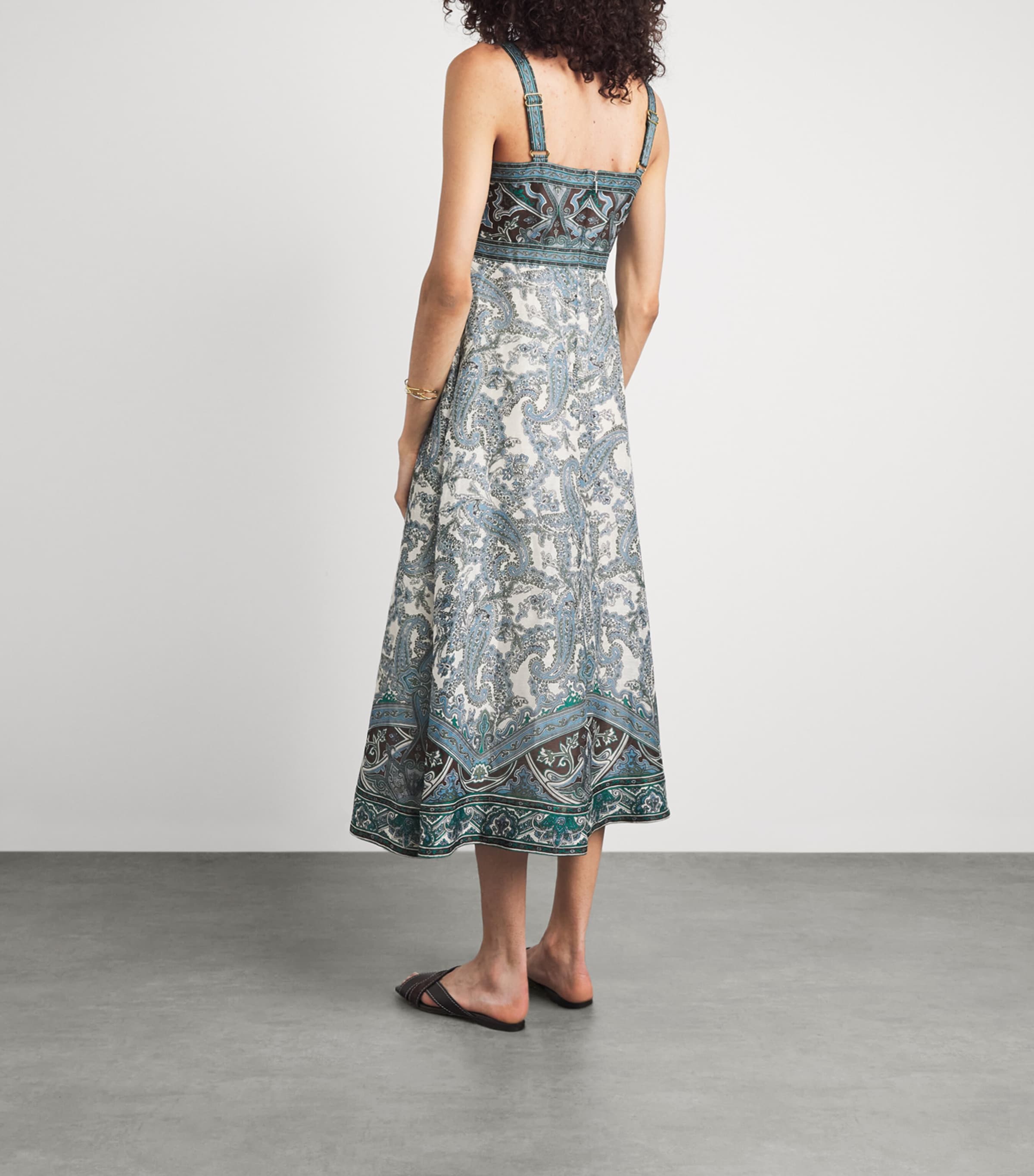 Veronica Beard Womens Linen Paisley Rye Midi Dress Ecru Multi Image 4