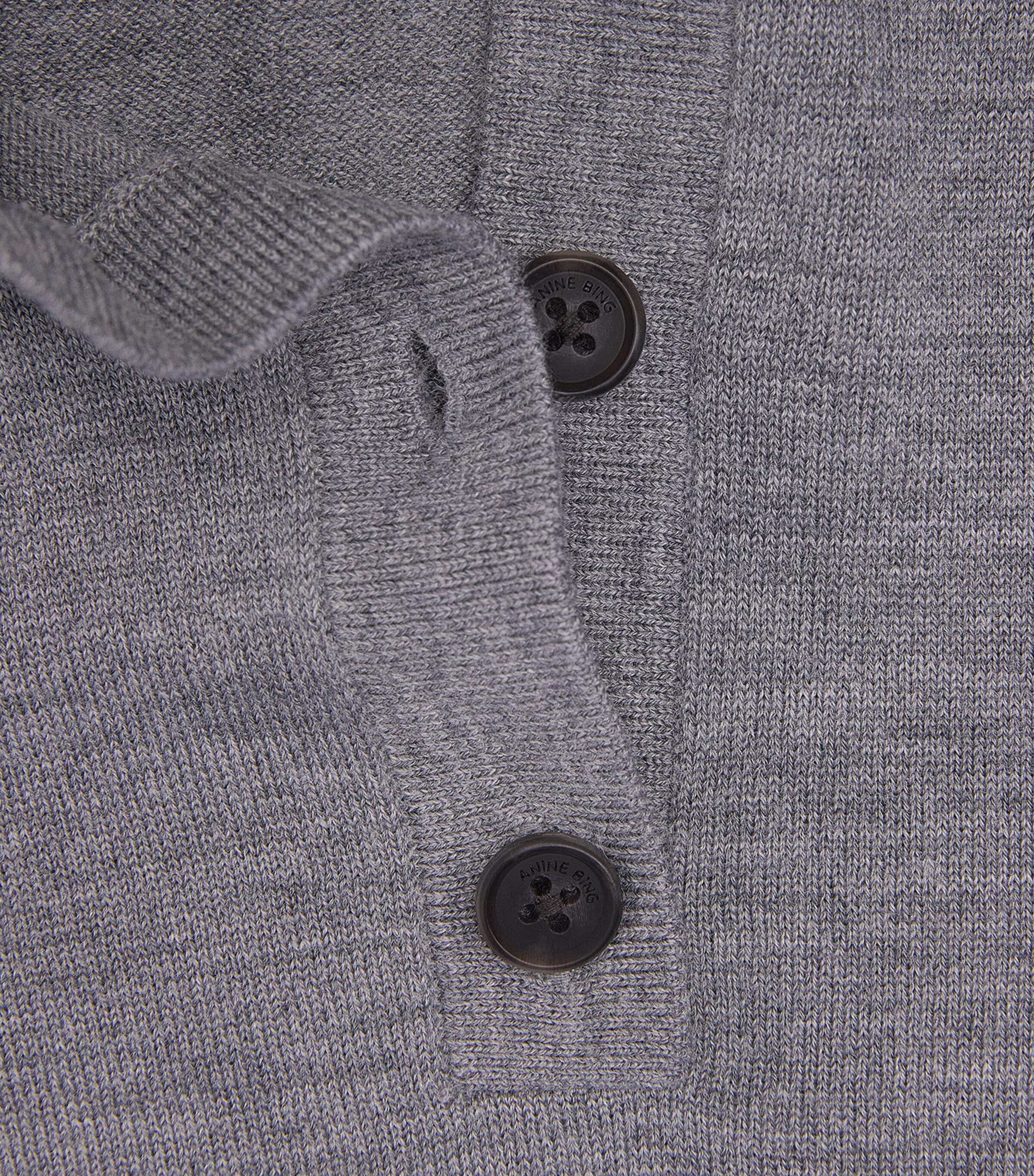 ANINE BING Womens Wool-Cashmere Lee Polo Sweater Medium Heather Grey Image 6