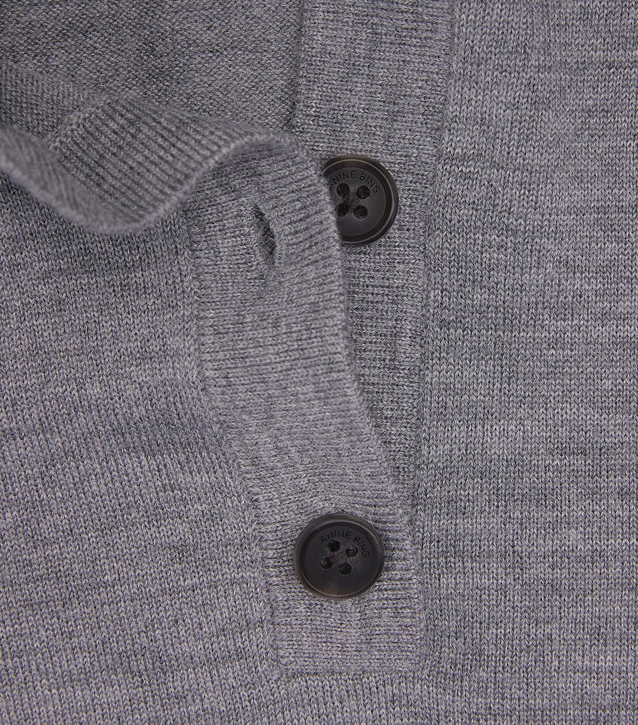 ANINE BING Womens Wool-Cashmere Lee Polo Sweater Medium Heather Grey Image 6