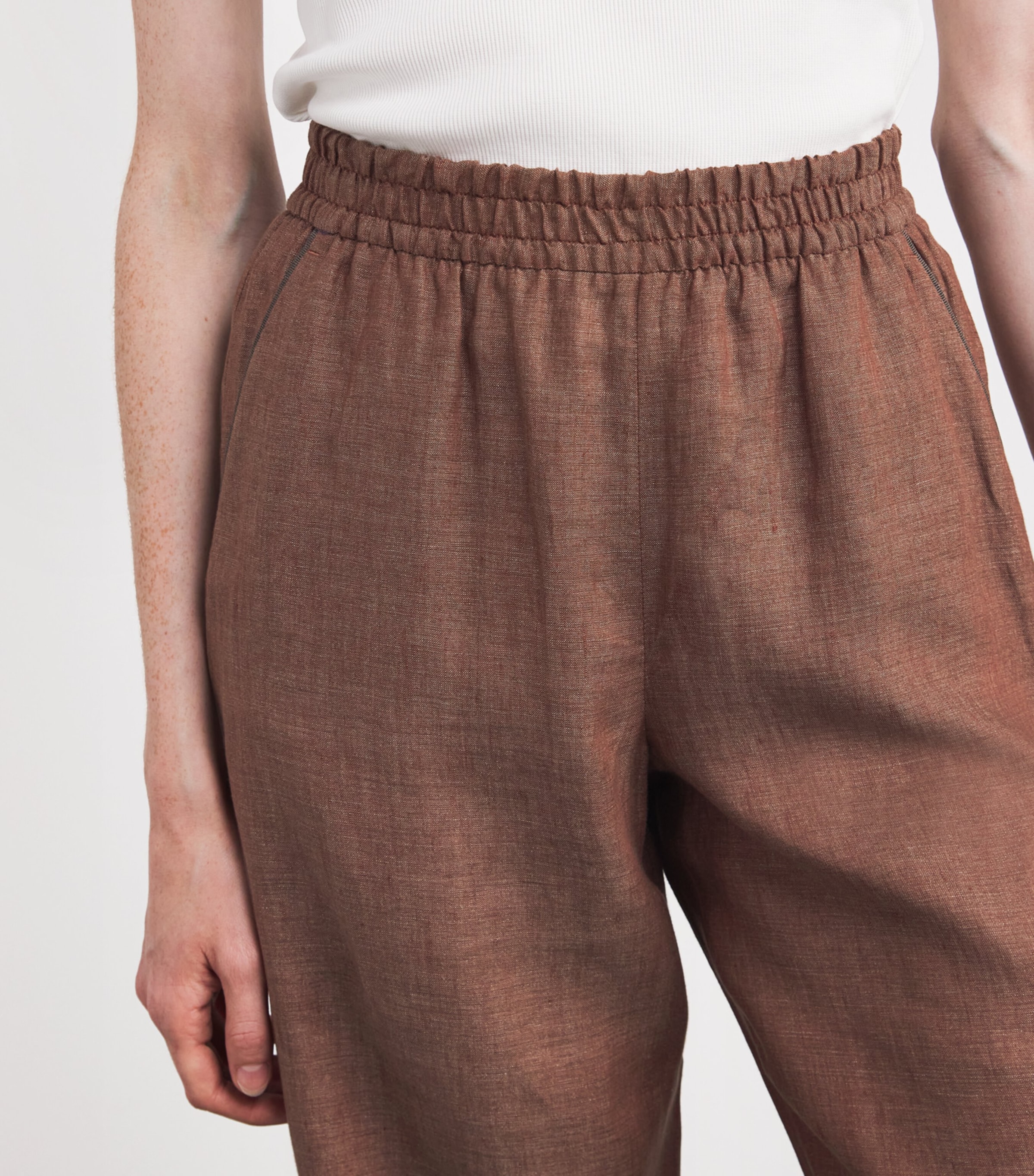Eleventy Womens x Harrods Linen Elasticated Palazzo Trousers Vicuna Image 6