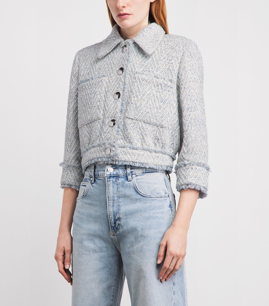 L'Agence Womens Tweed Chevron Jacket Lt Blue/ivory Chvron Image 4