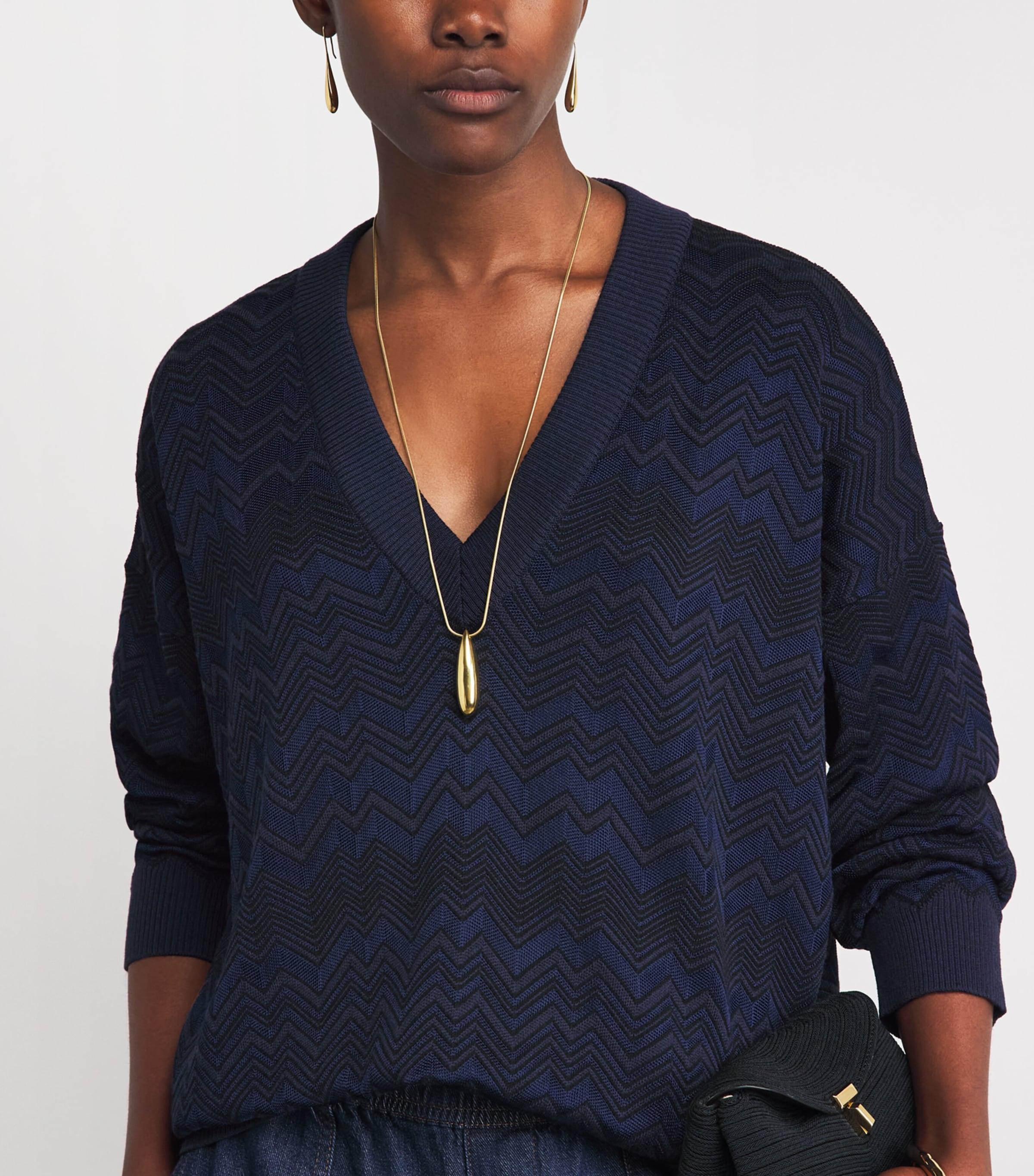 Missoni Womens Chevron V-Neck Sweater Navy Blue Image 3