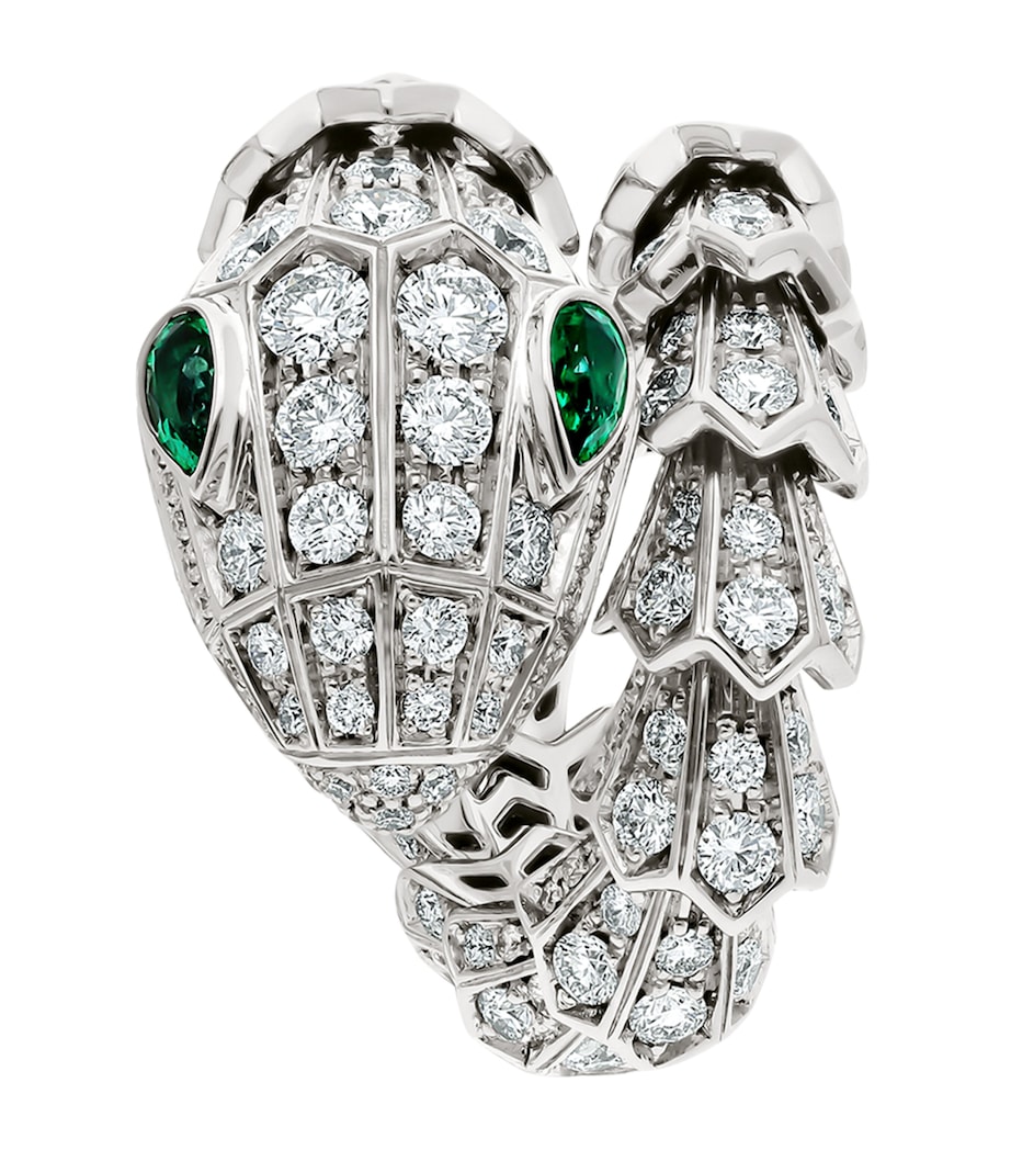 White Gold, Diamond and Emerald Serpenti Ring WHITE GOLD Image 2