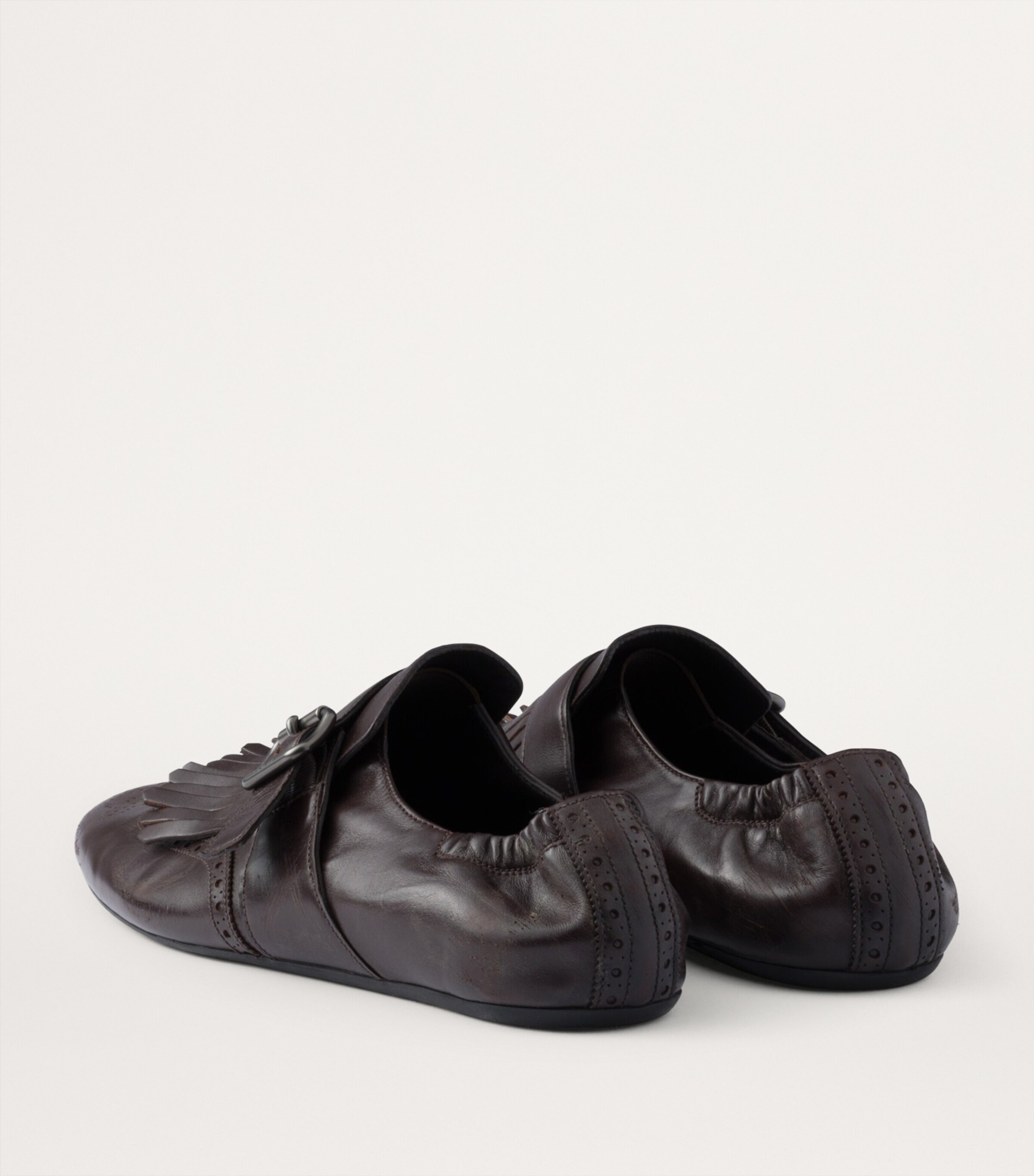 Prada Brown Calf Leather Fringed Monk-Strap Shoes | Harrods UK