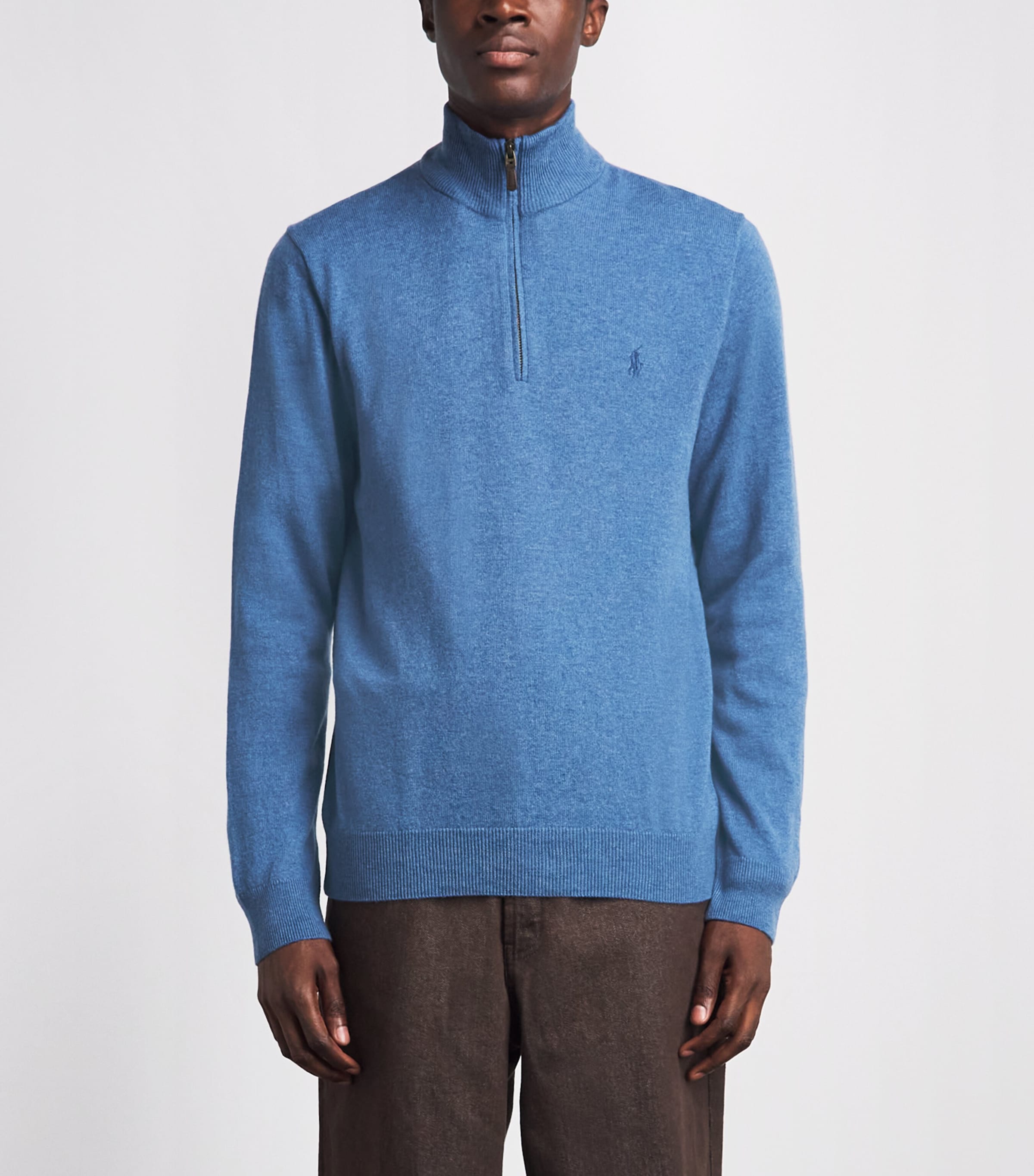 Polo Ralph Lauren Mens Wool Polo Pony Quarter-Zip Sweater Blue Borage Heather Image 4
