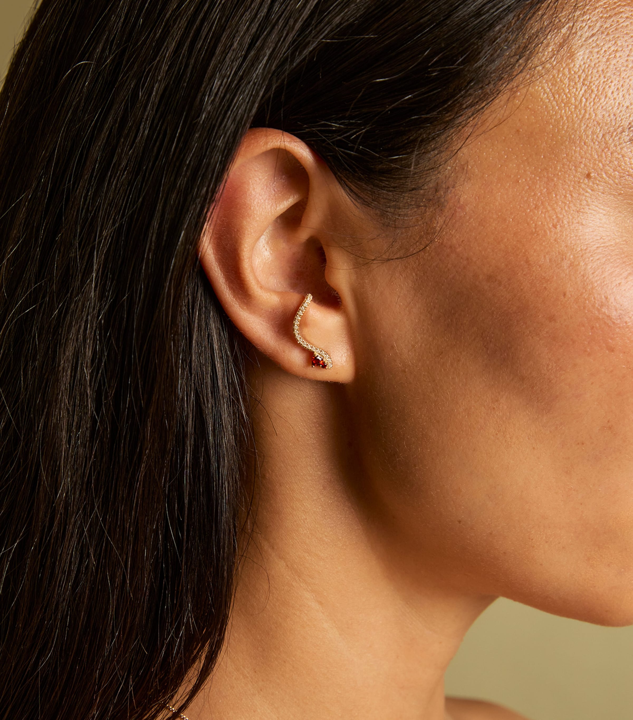 Gold-Plated Silver and Garnet Snake Climber Stud Earrings GOLD Image 2