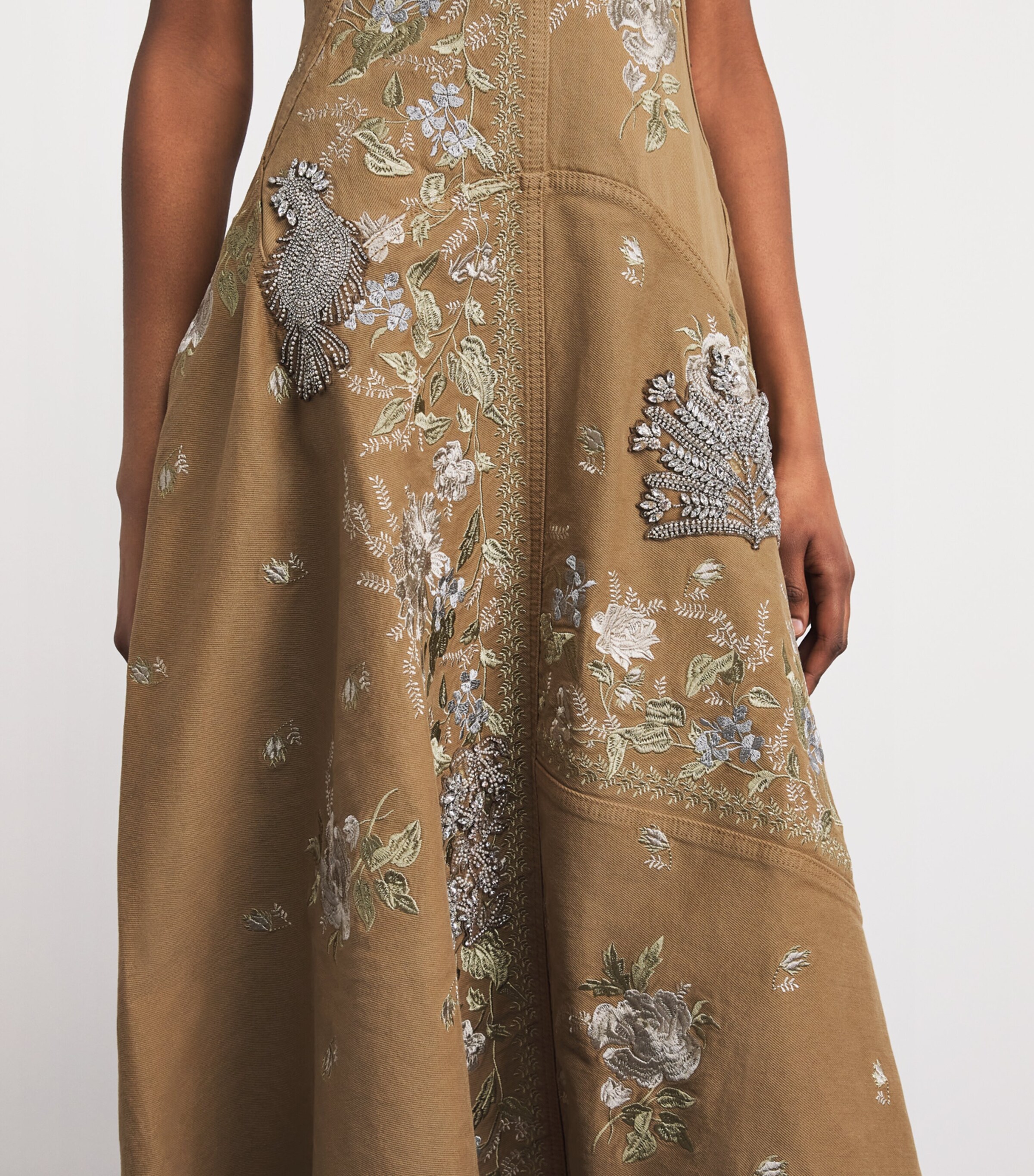 Erdem Womens Denim-Crystal Embroidered Midi Dress Cumin Image 5