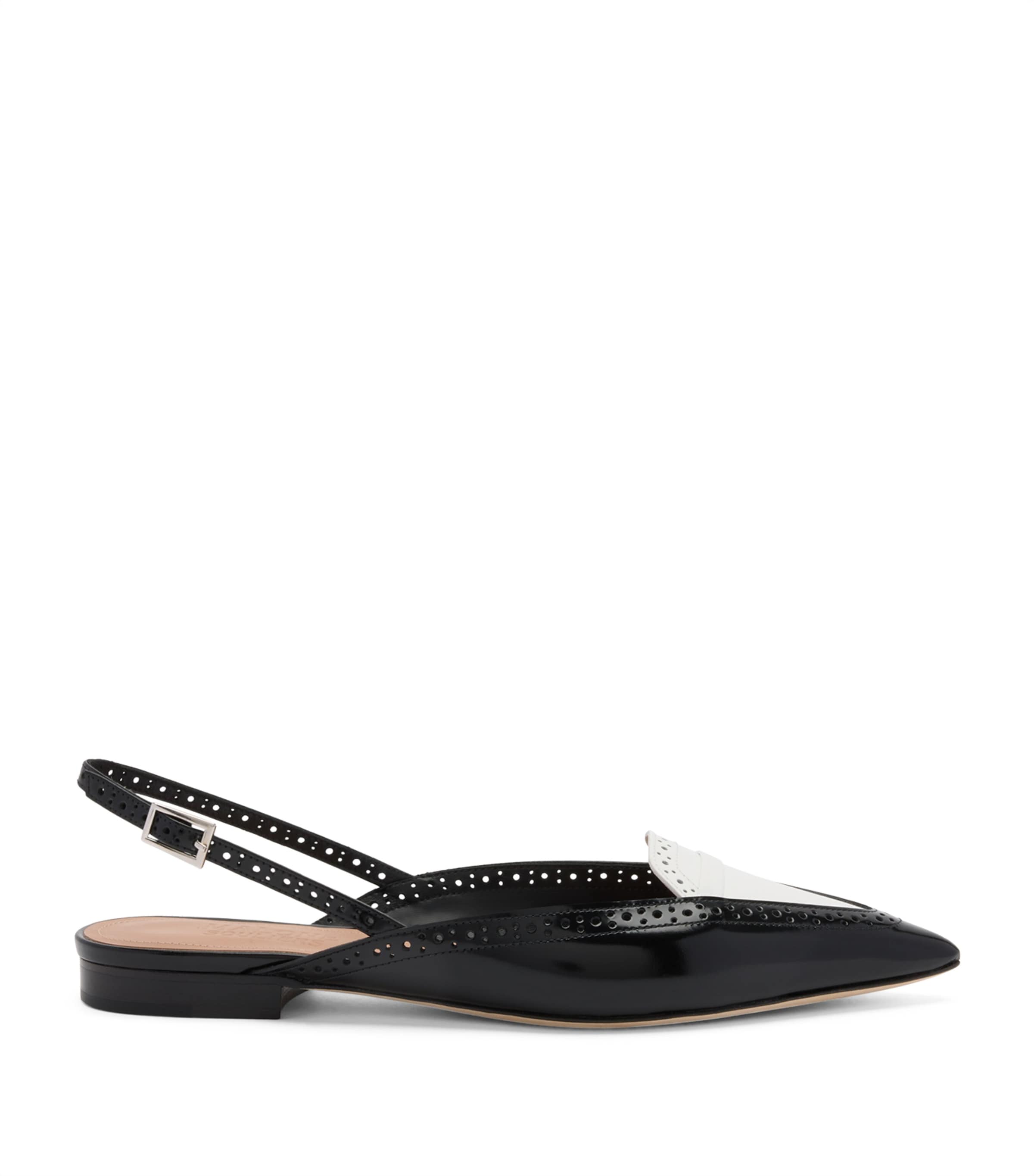 Brushed Leather Laurie Slingback Flats BLACK Image 1