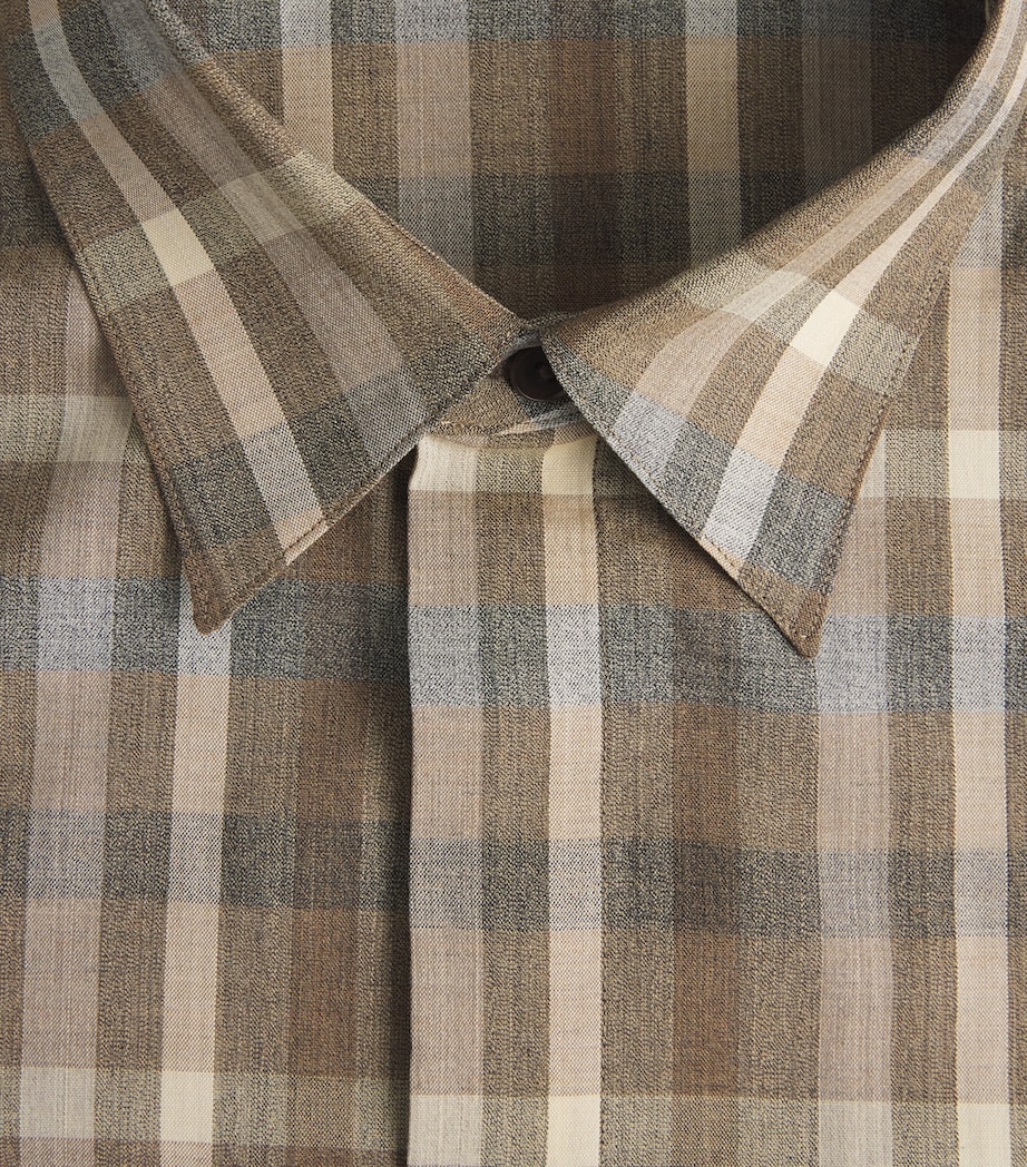 Auralee Mens Wool Check Shirt Top Brown Check Image 6