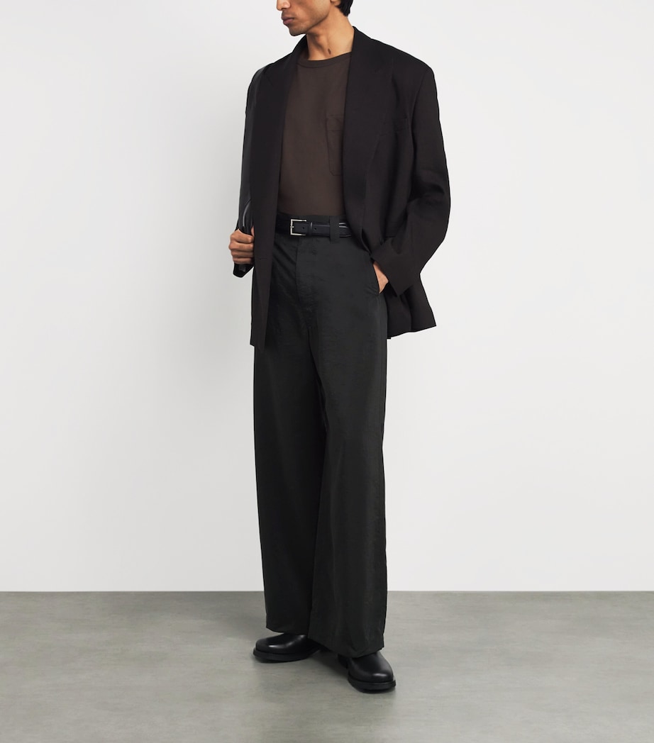 Lemaire Mens Silk-Blend Wide-Leg Trousers Black/ Image 2