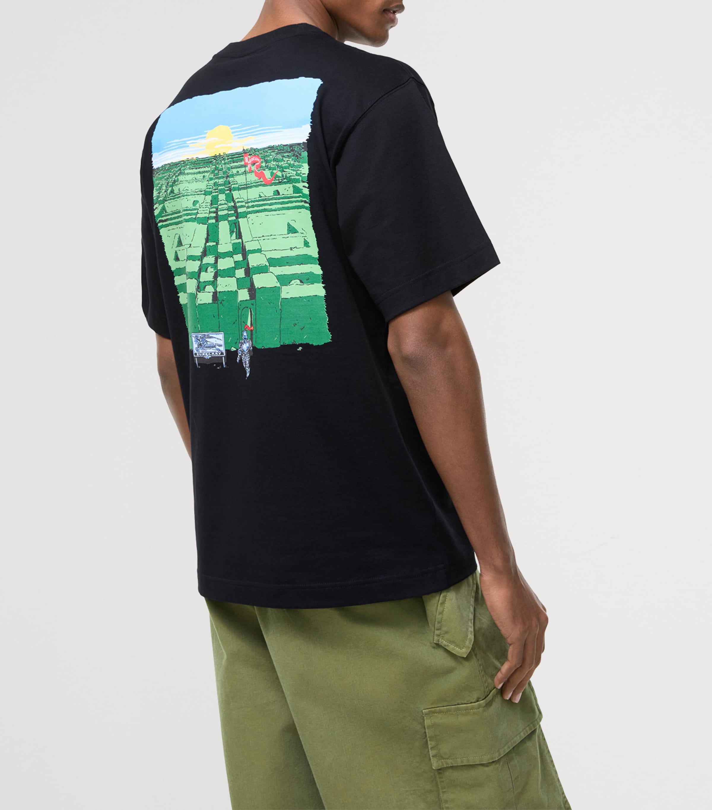 Burberry Mens Cotton Maze Print T-Shirt Black Image 3