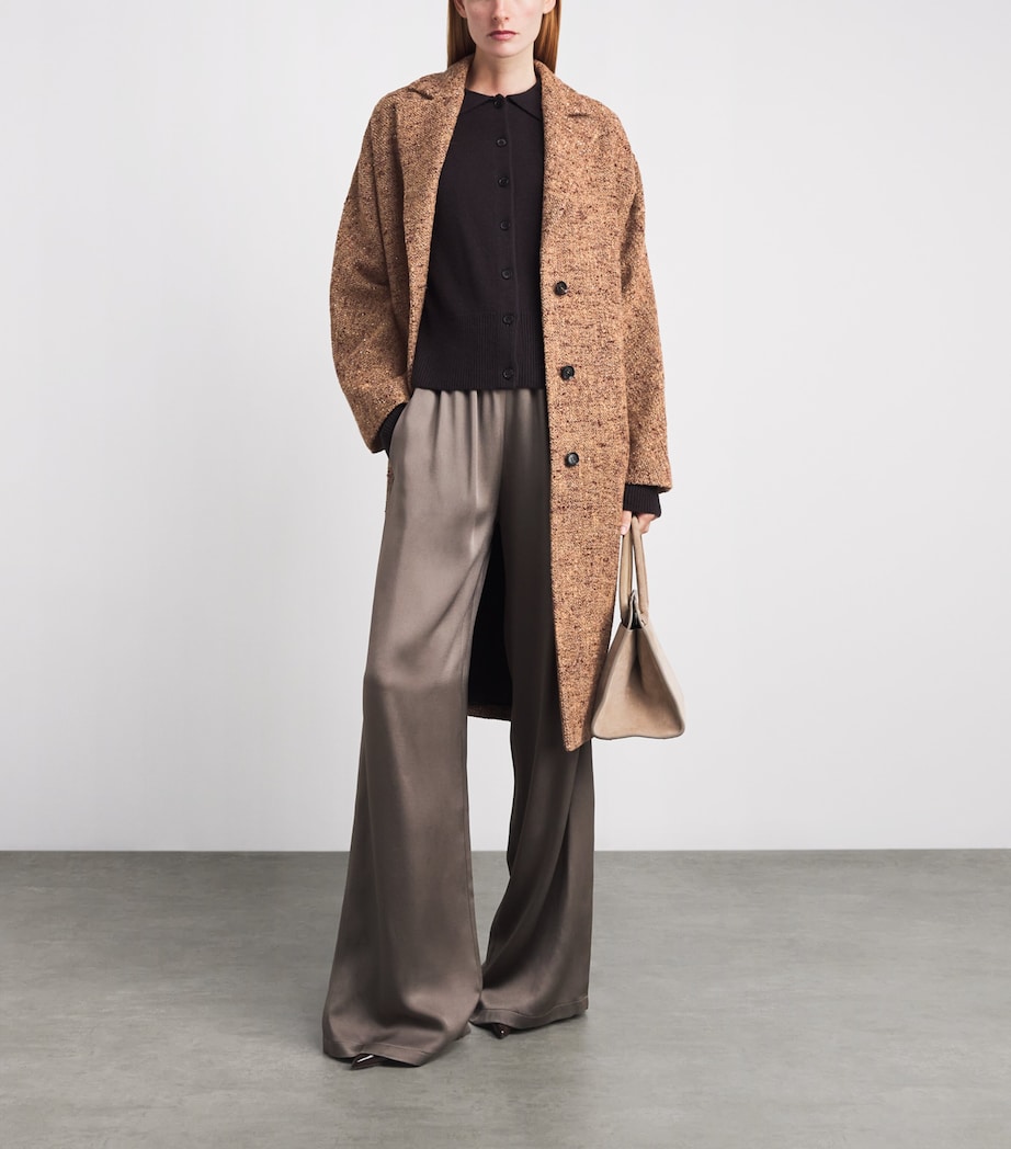 Kiton Womens Wool-Alpaca Single-Breasted Coat Beige / Burgundy Image 2