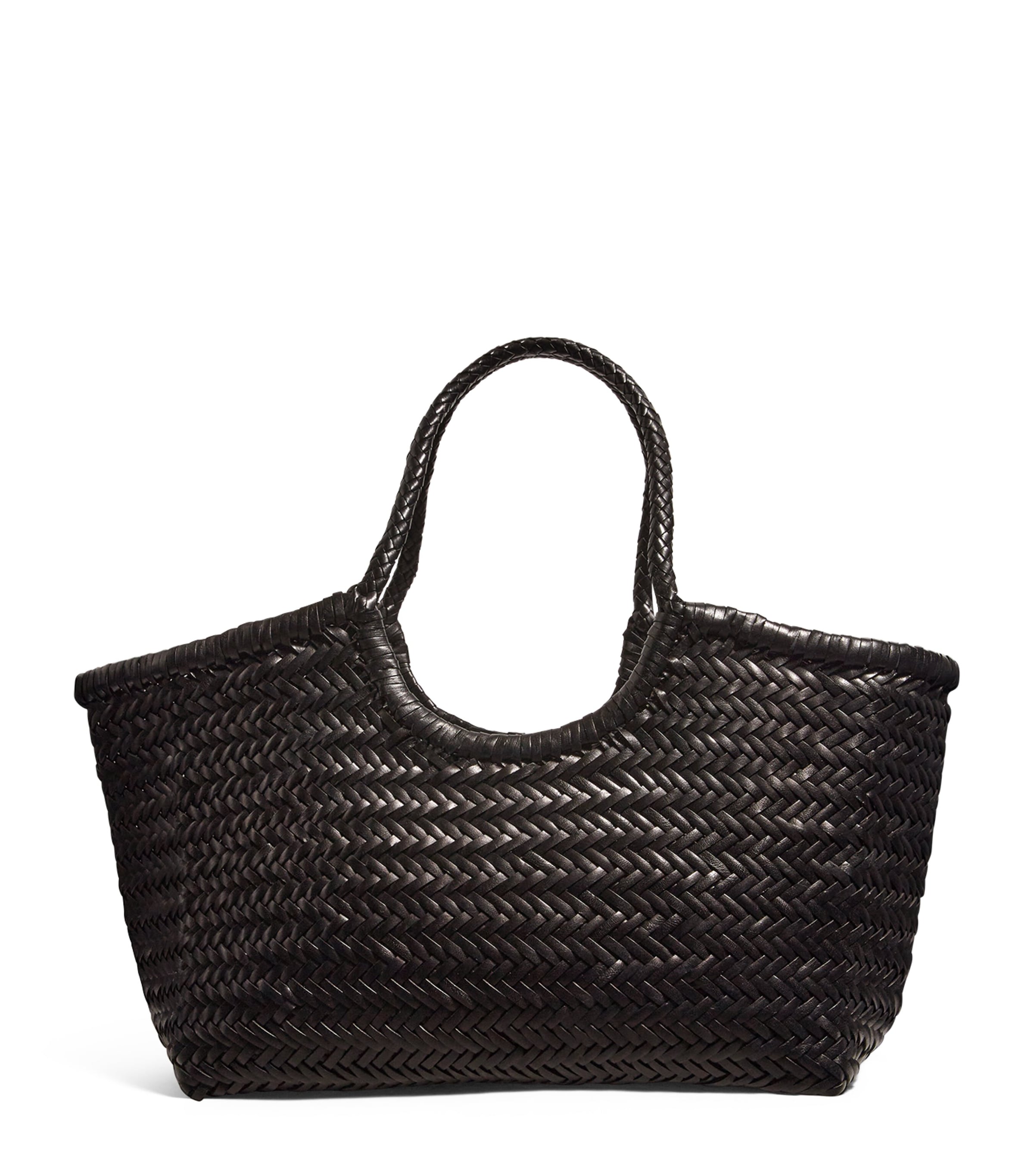 DRAGON DIFFUSION Black Large Leather Woven Nantucket Tote Bag