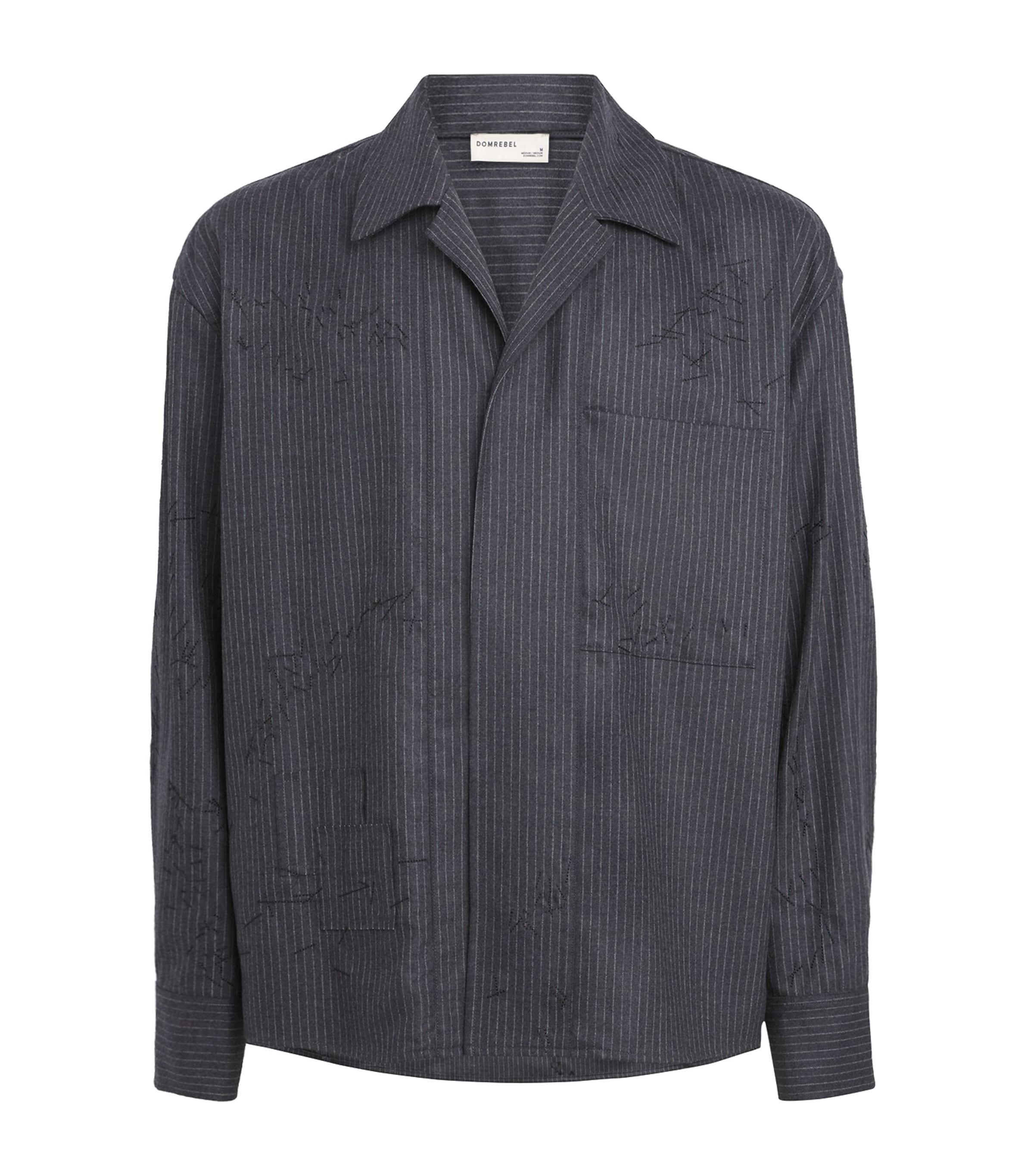 Domrebel Wool-blend Pinstripe Shirt In Black