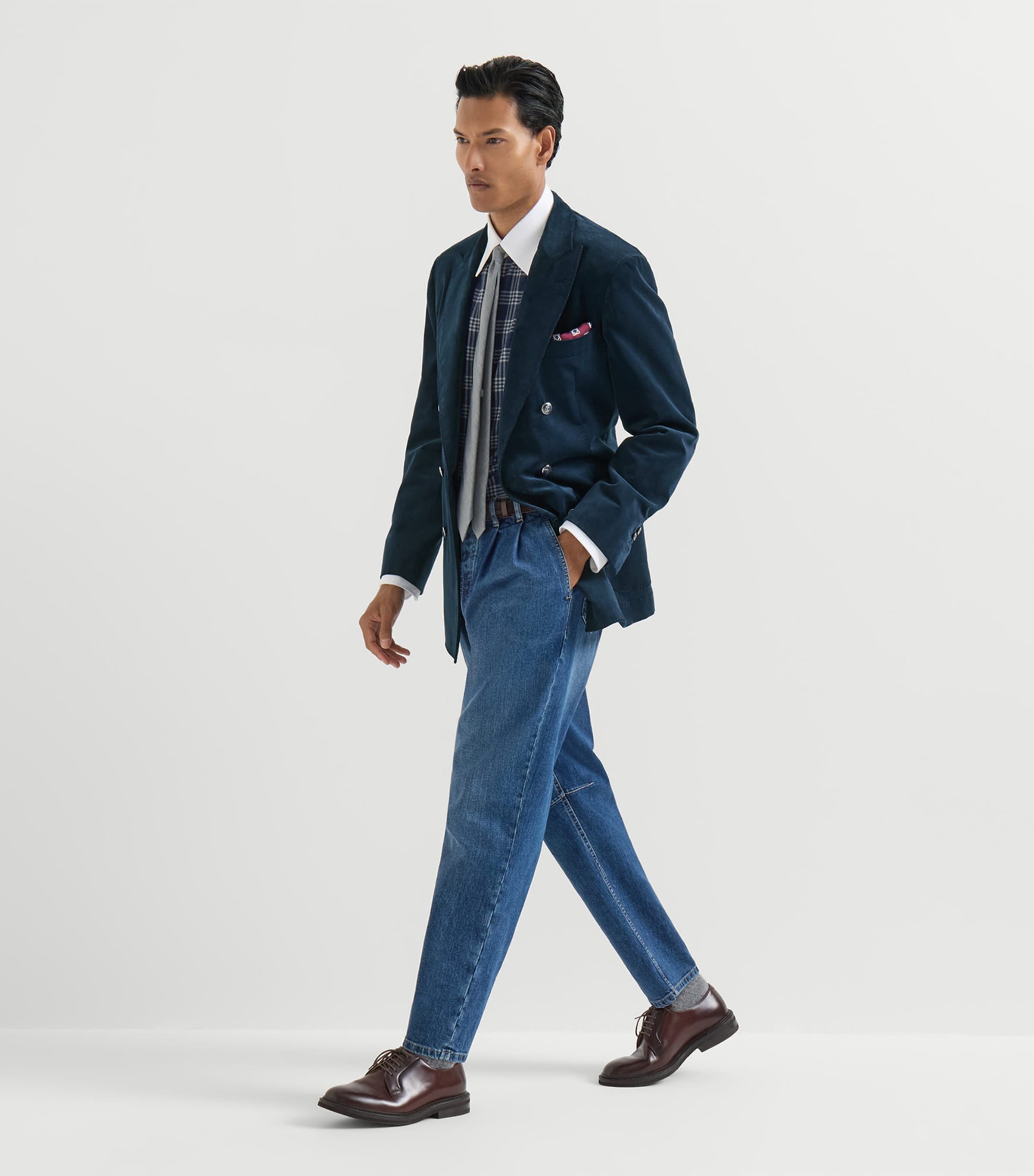 Brunello Cucinelli Blue Sea Island Cotton One-and-a-Half-Breasted