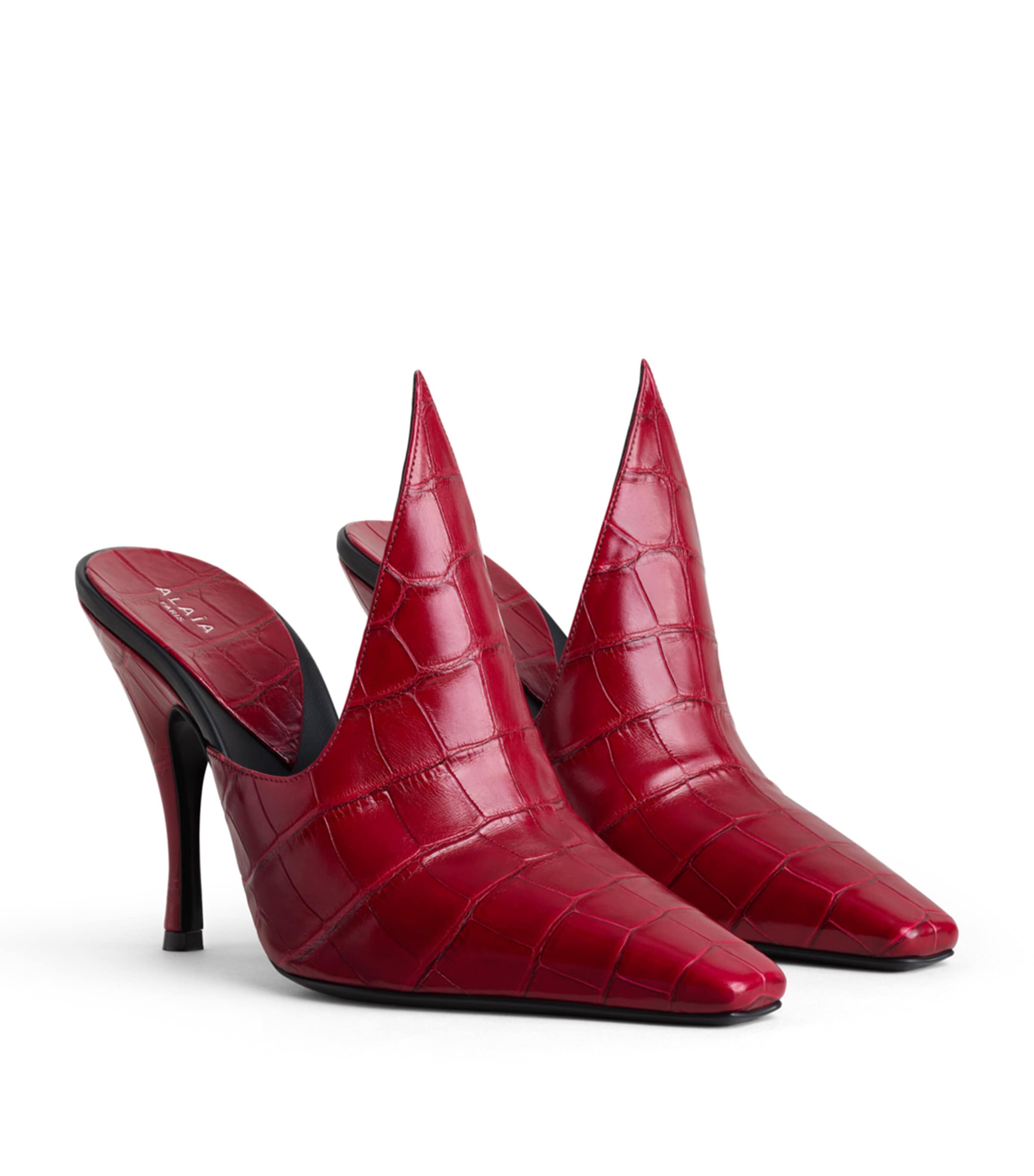 Alaïa Croc-Effect Pointy Mules100 Cherry Image 2