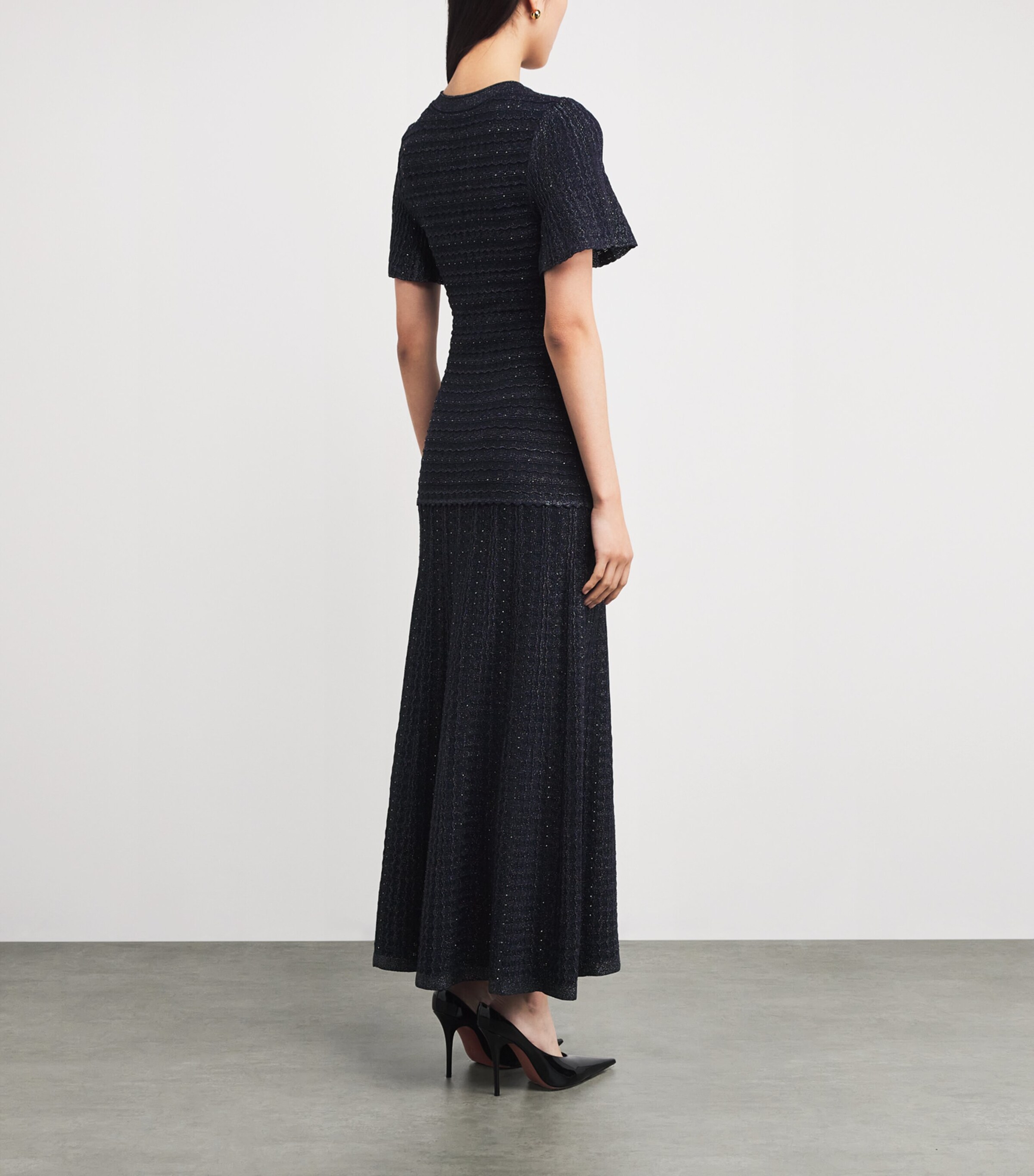 Sandro Paris Womens Knitted Rhinestone Maxi Dress Navy Blue Image 3