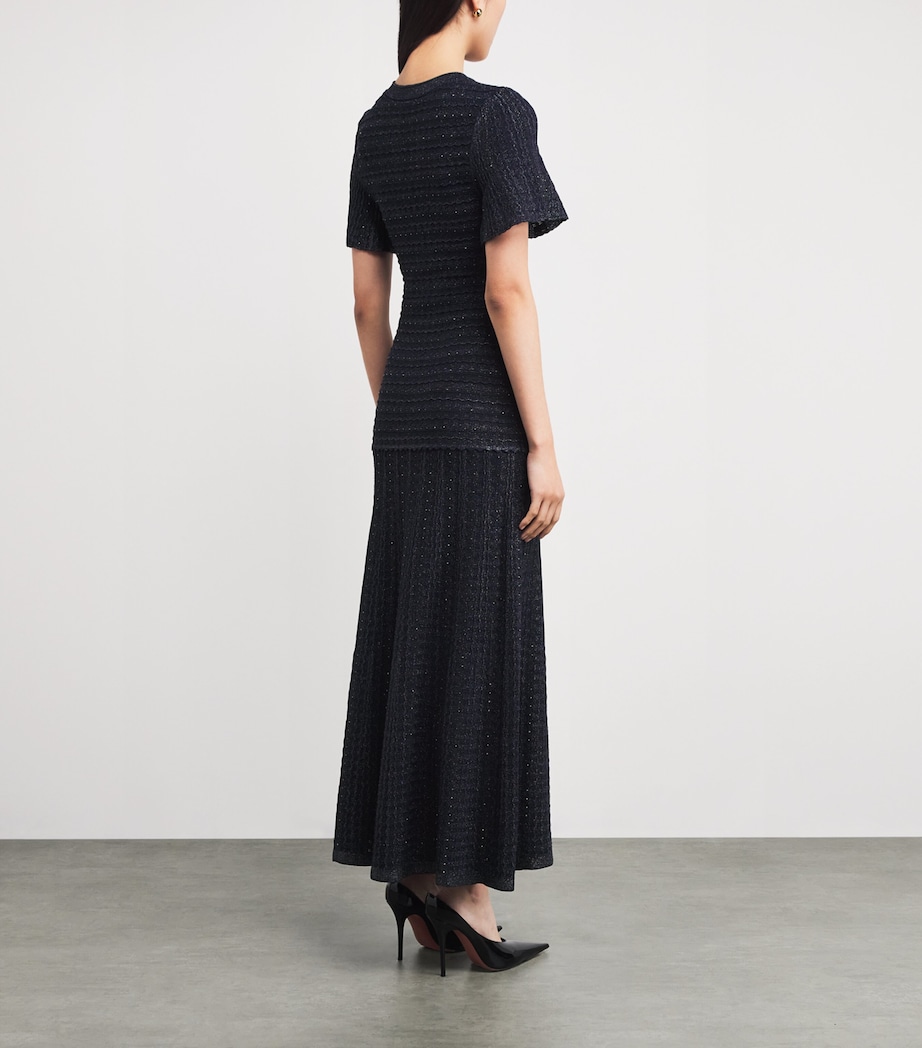 Sandro Paris Womens Knitted Rhinestone Maxi Dress Navy Blue Image 3