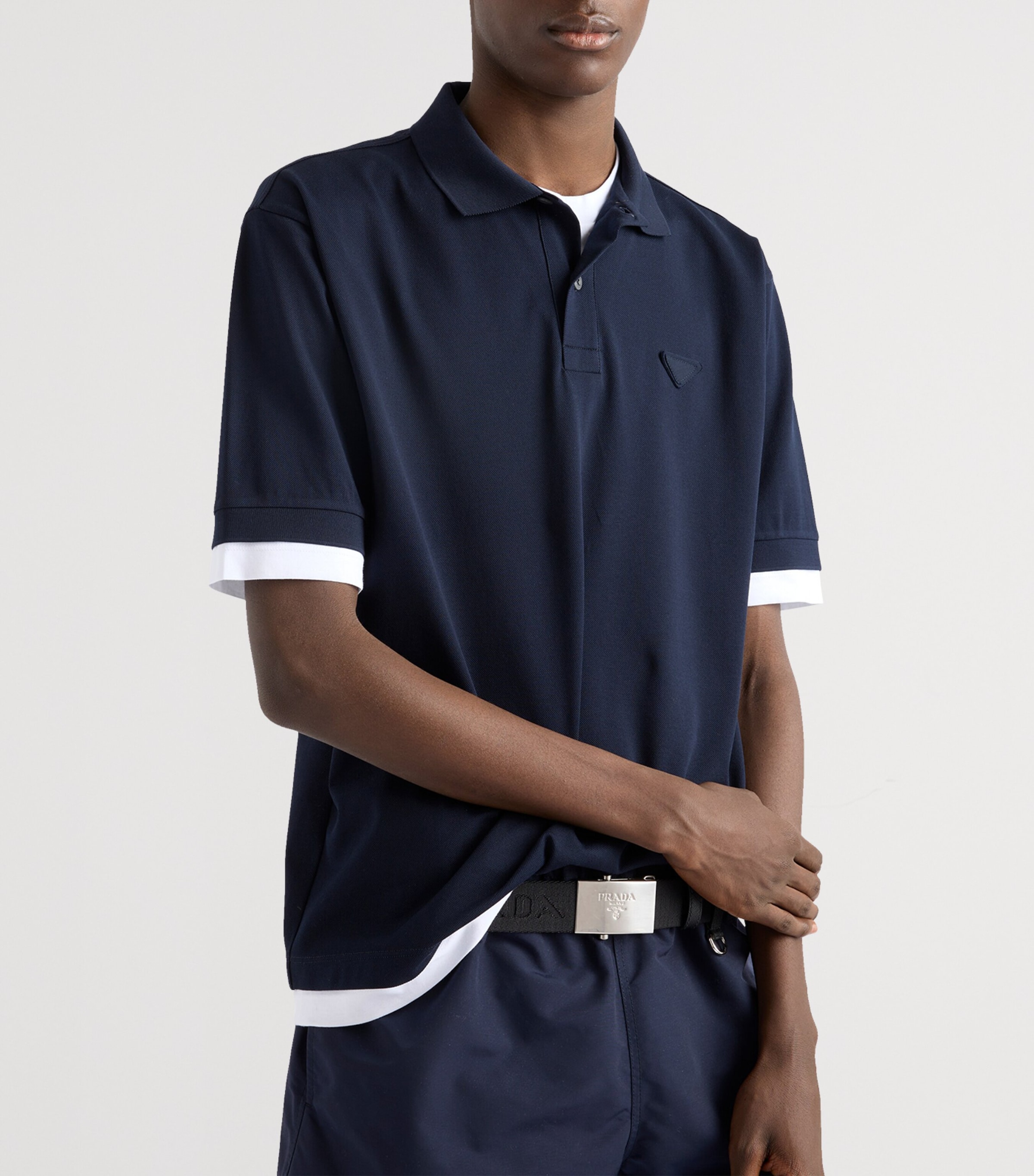 Prada Blue Double-Layer Logo Polo Shirt | Harrods UK