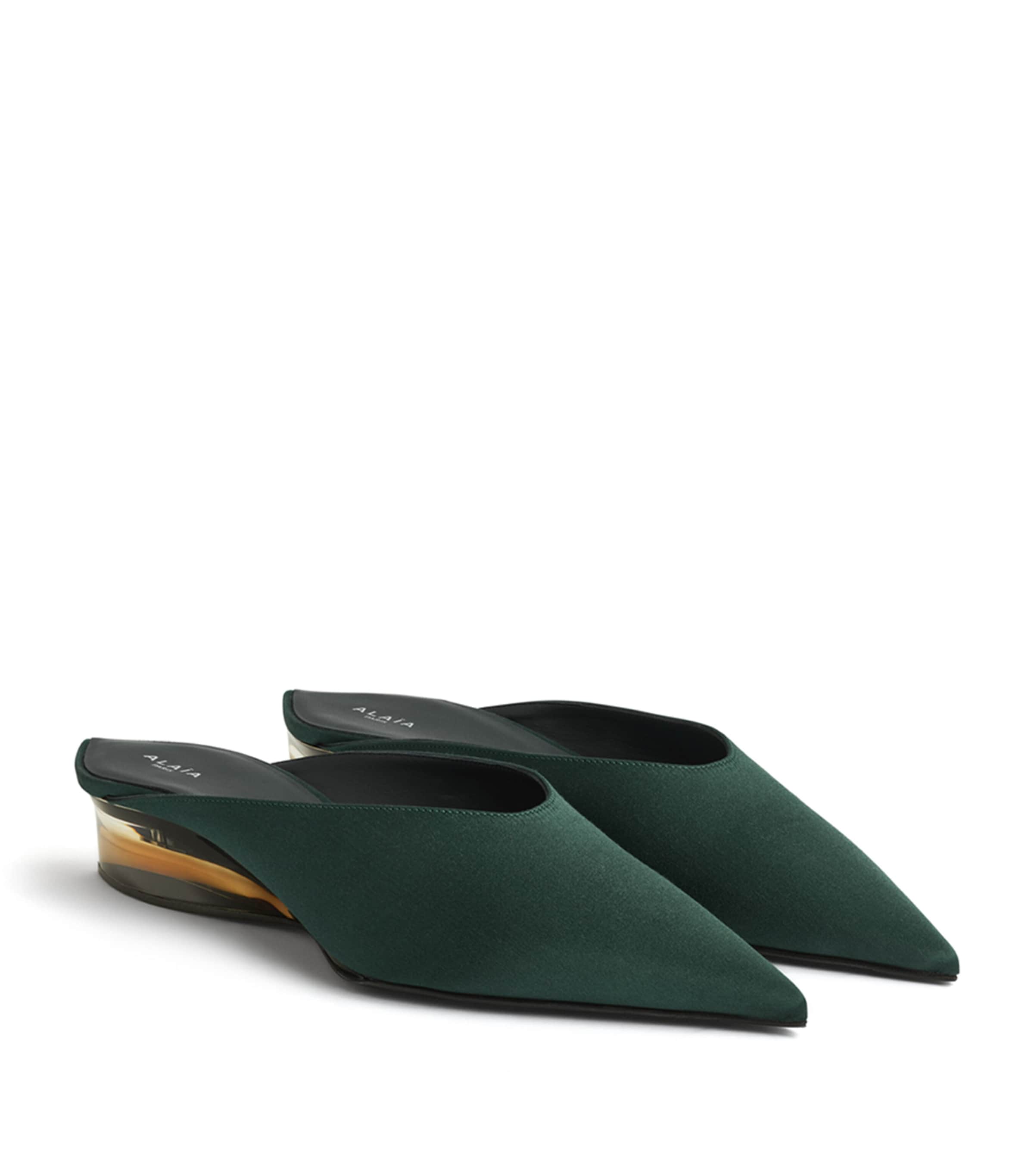 Alaïa Satin Invisible Wedge Mules 30 Green Lichen Image 3